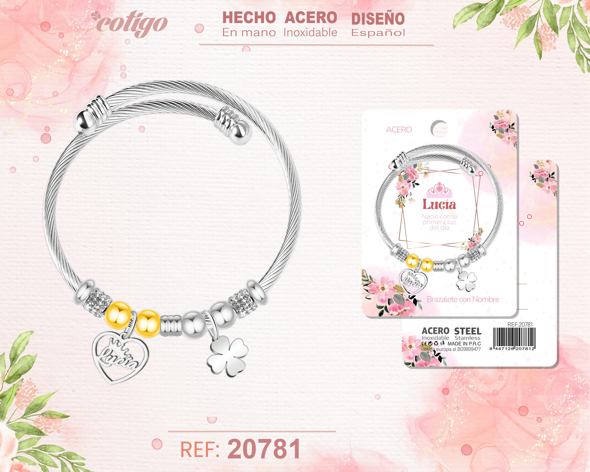 BRAZALERTE ACERO CON NOMBRE:LUCÍA