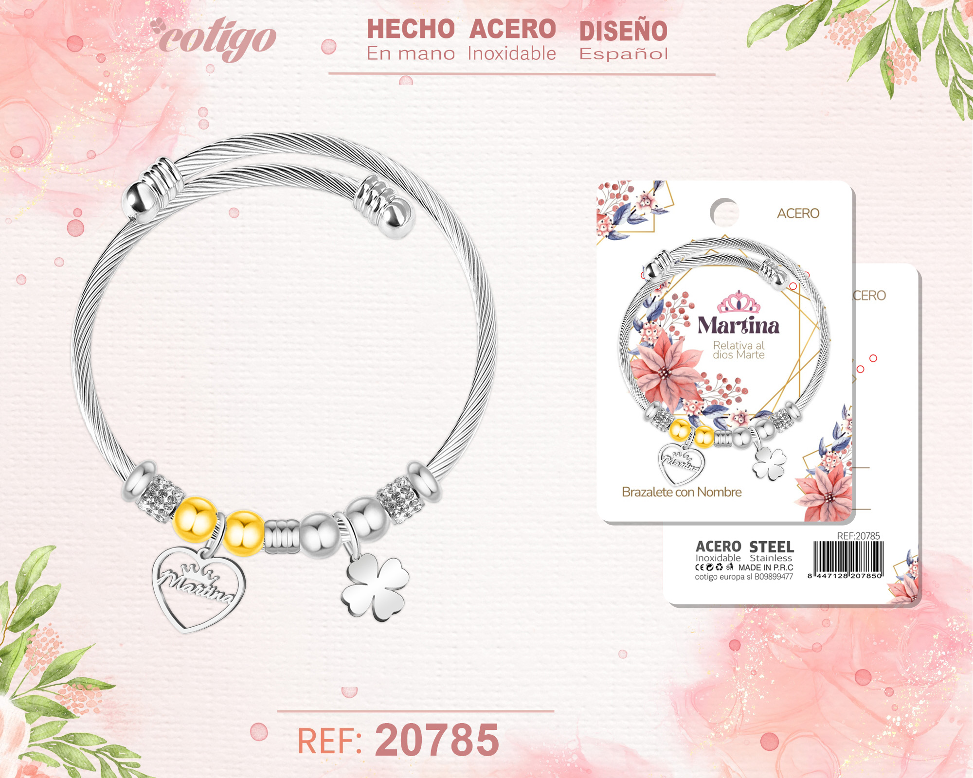 BRAZALERTE ACERO CON NOMBRE:MARTINA