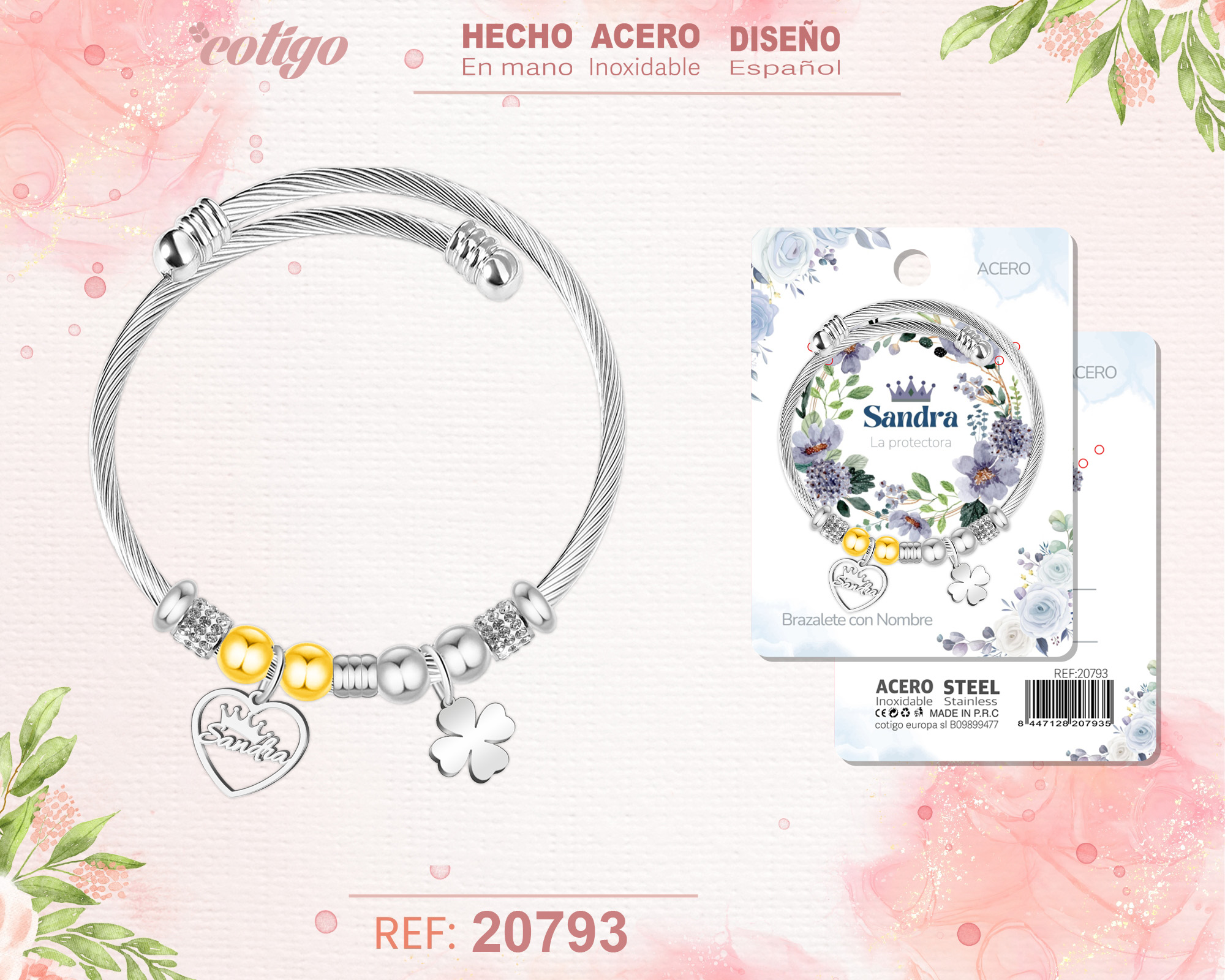 BRAZALERTE ACERO CON NOMBRE:SANDRA