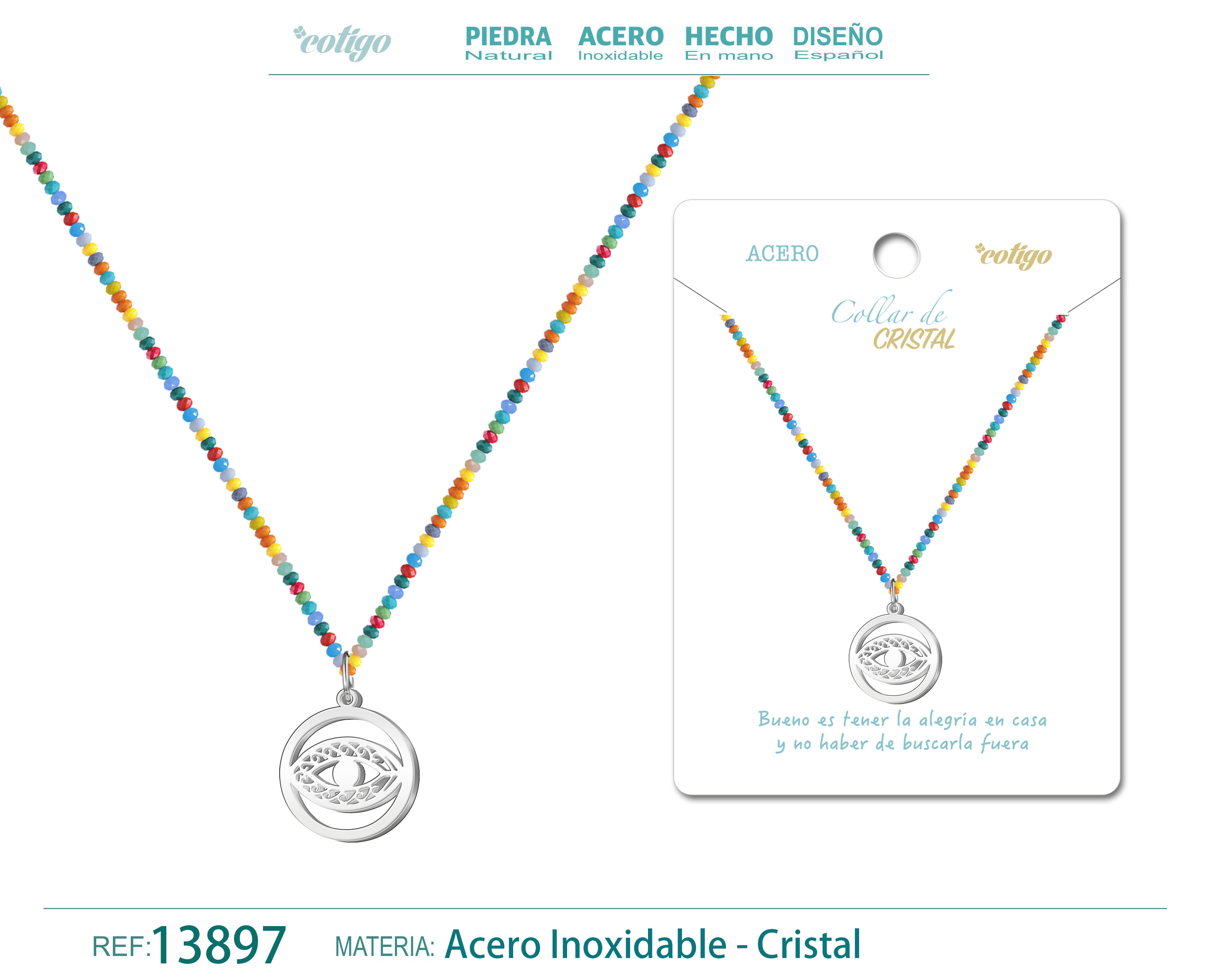 COLLAR DE CRISTAL CON OJO TURCO ACERO