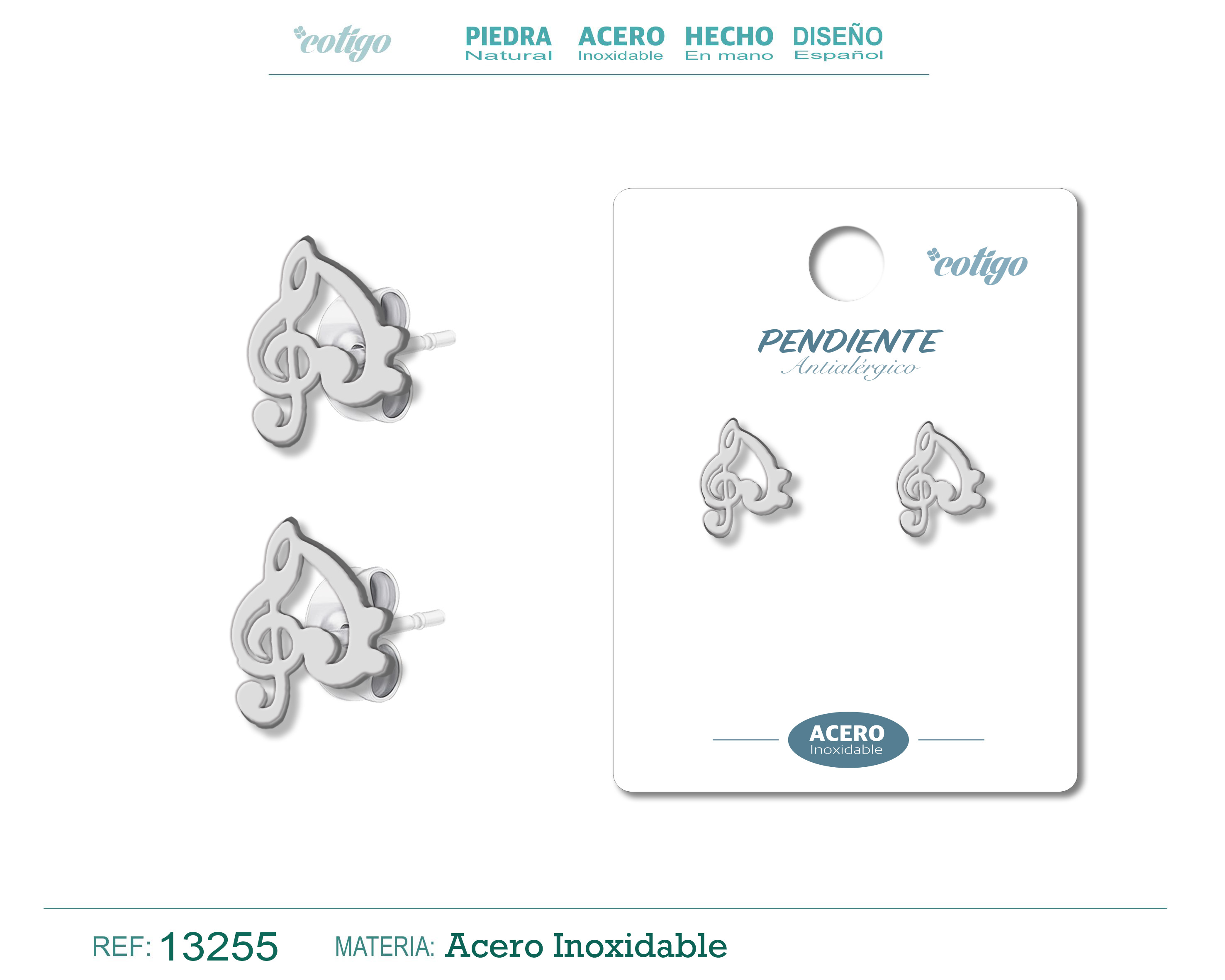 PENDIENTE ACERO  INOXIDABLE COLOR PLATEADO