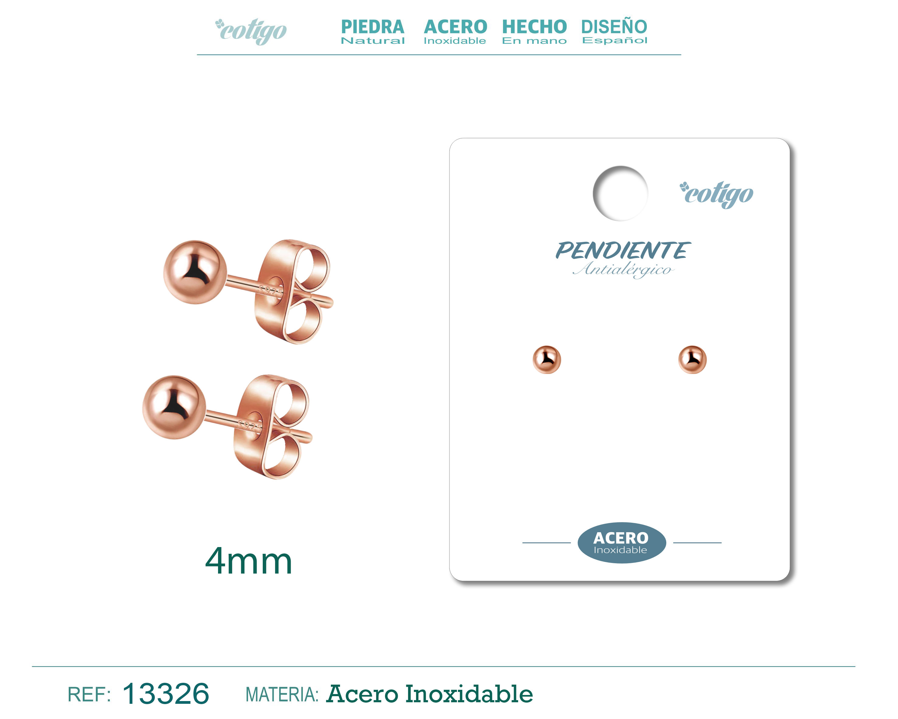 PENDIENTE BOLA 4MM ACERO ROSA