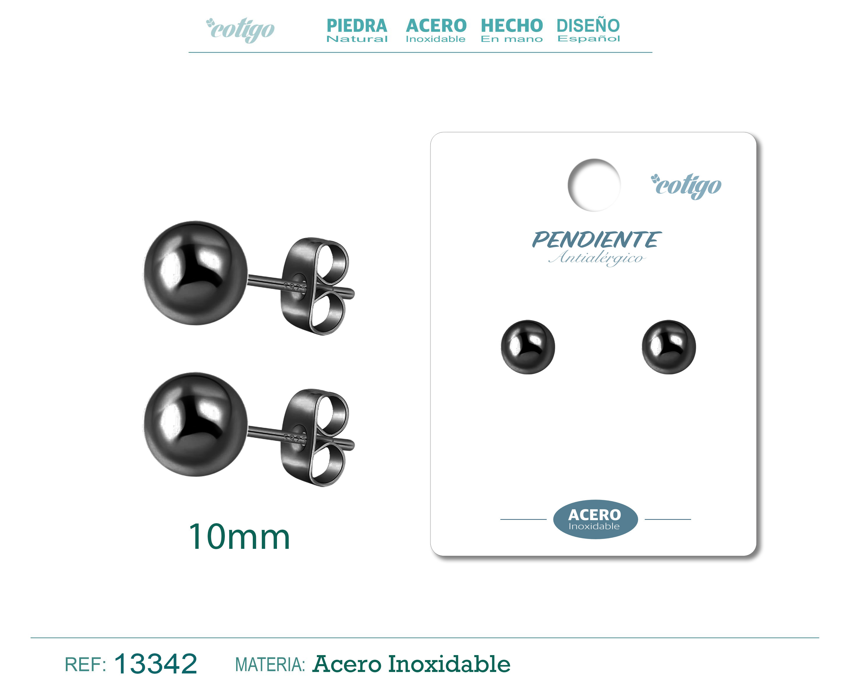 PENDIENTE BOLA 10MM ACERO NEGRO