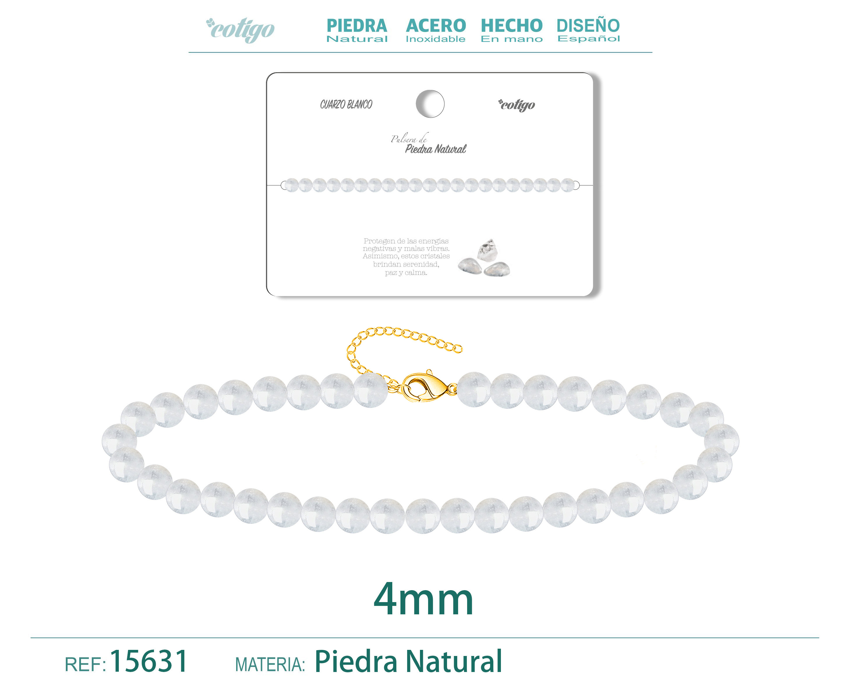 PULSERA CUARZO BLANCO 4MM
