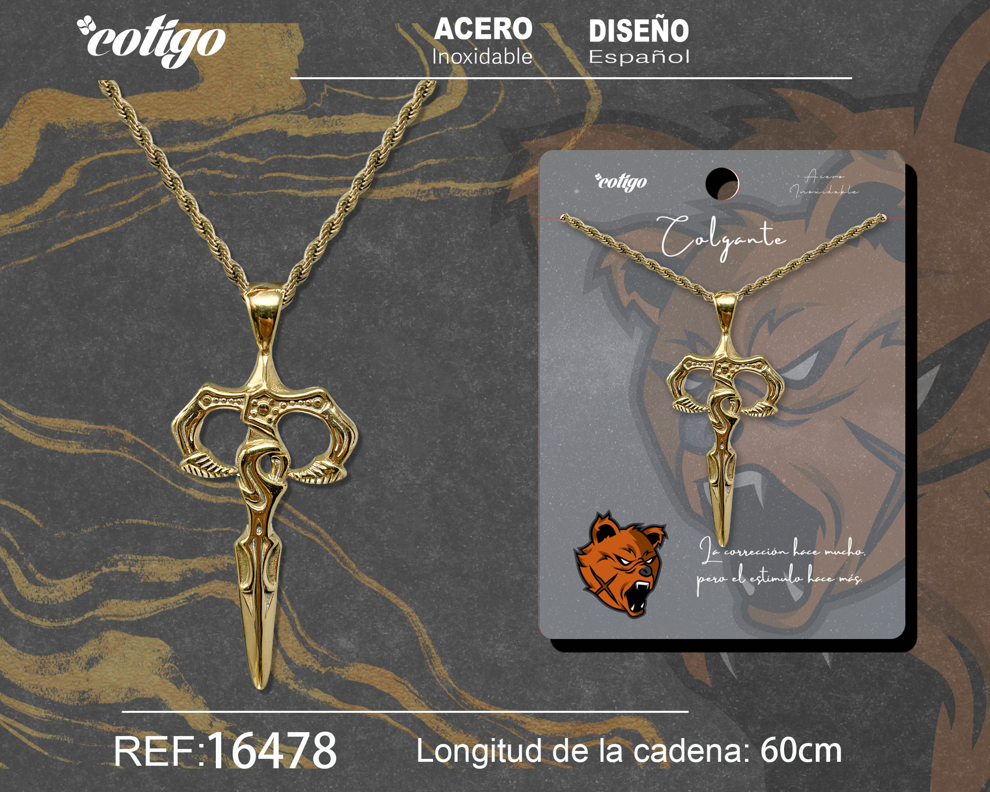 COLGANE HOMBRE ACERO COLOR DORADO