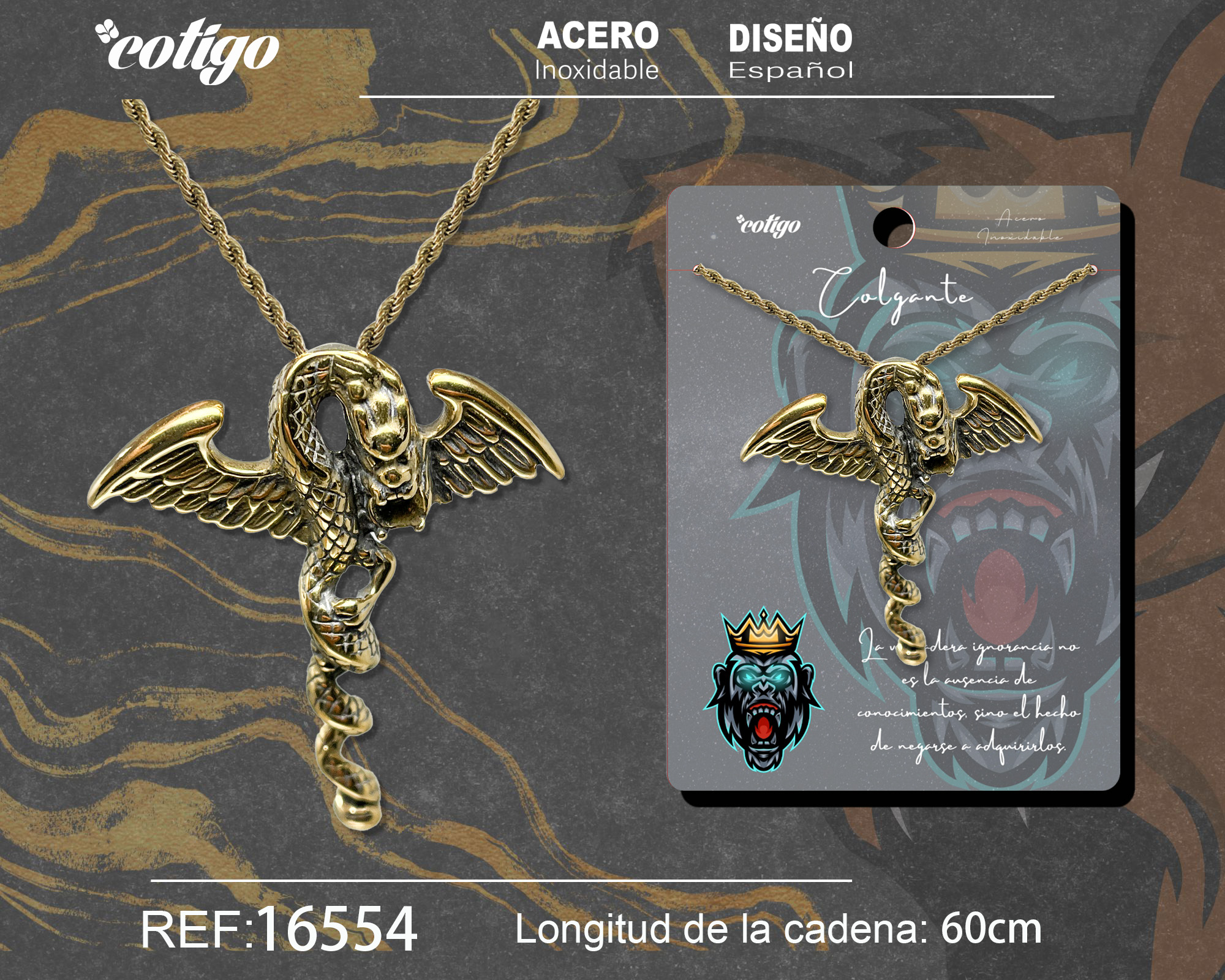 COLGANE HOMBRE ACERO COLOR DORADO