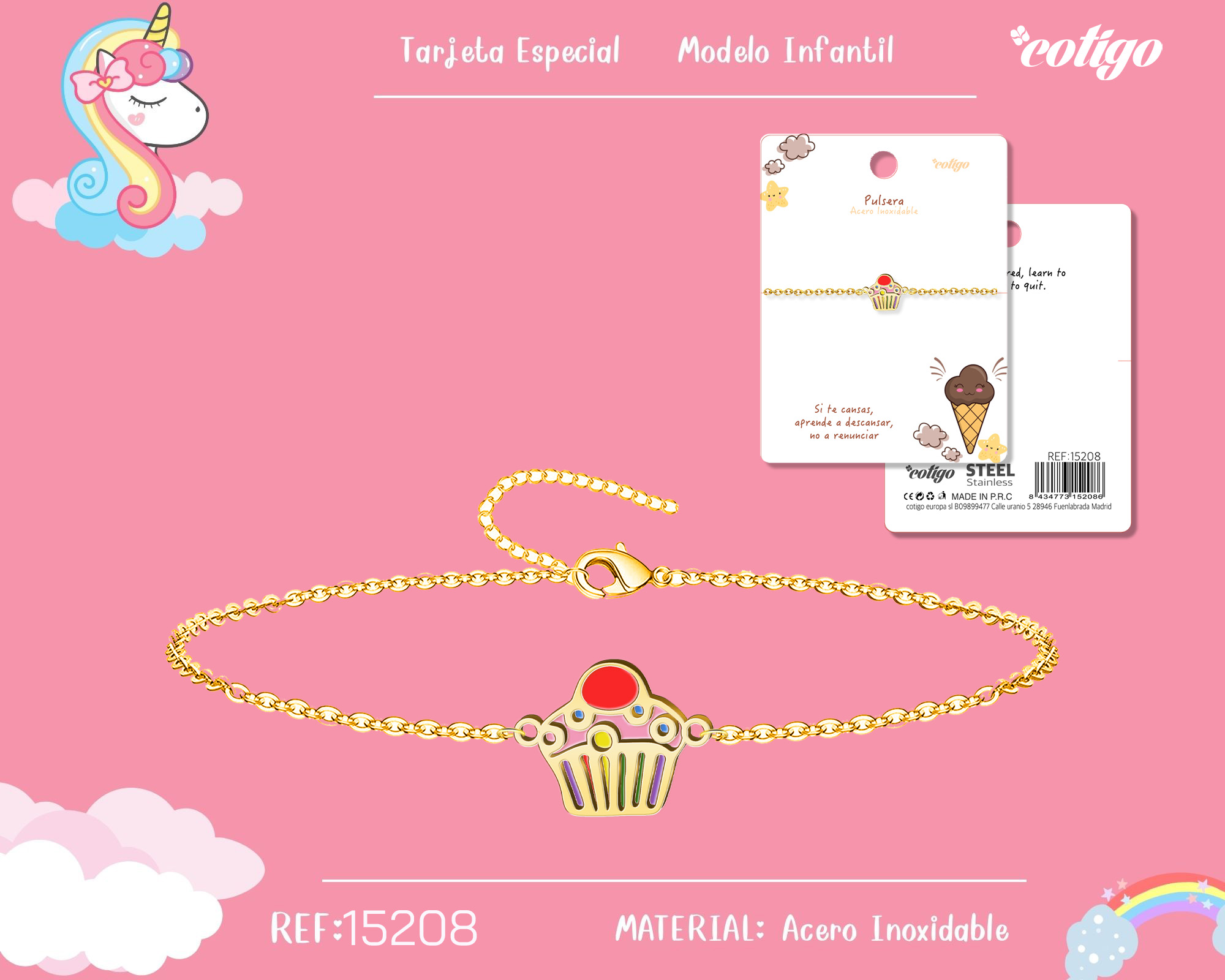 PULSERA DE NIÑA ACERO COLOR DORADO
