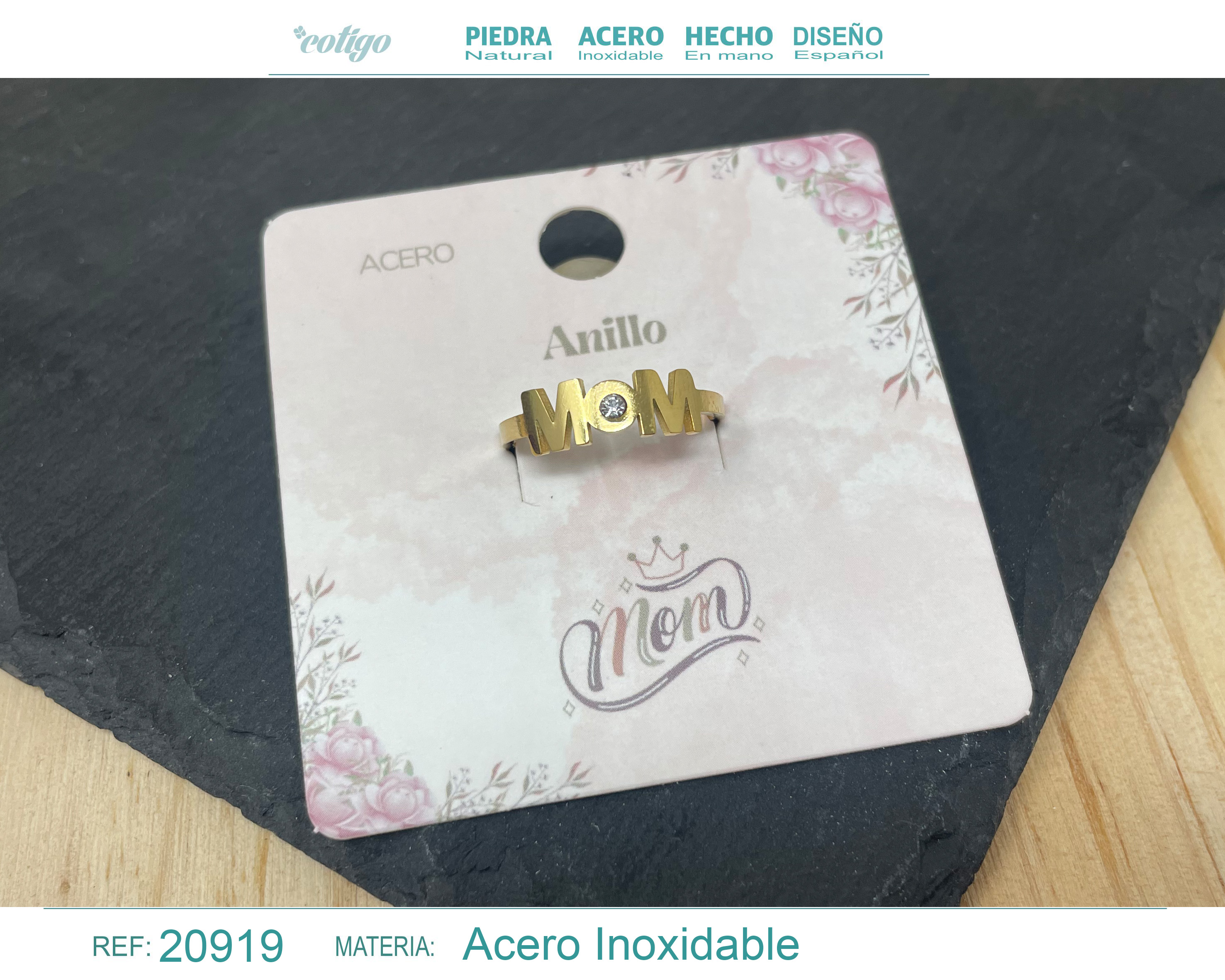 ANILLO PARA MAMÁ ACERO COLOR DORADO