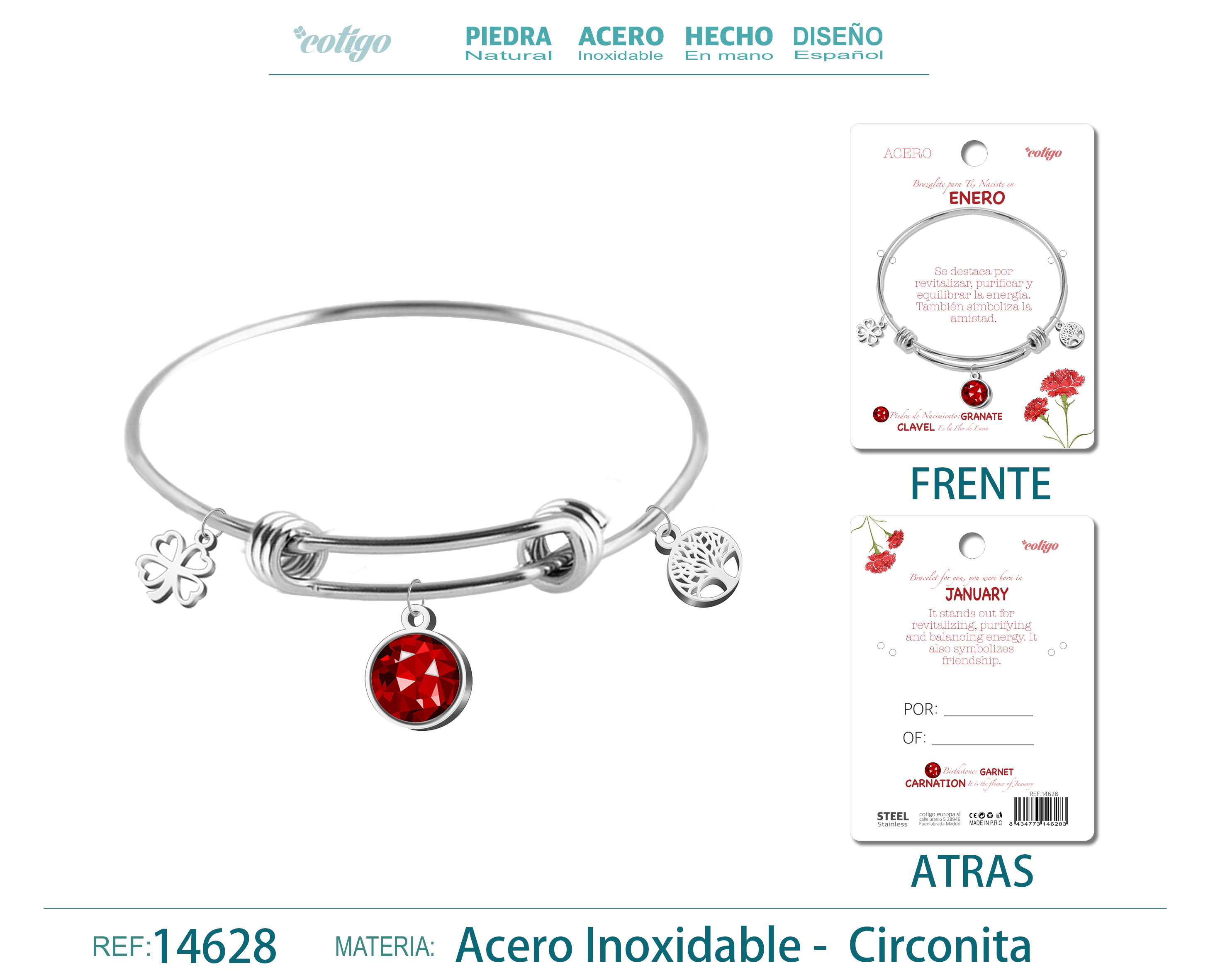 BRAZALETE ACERO PARA NACIMIENTO DE MES ENERO