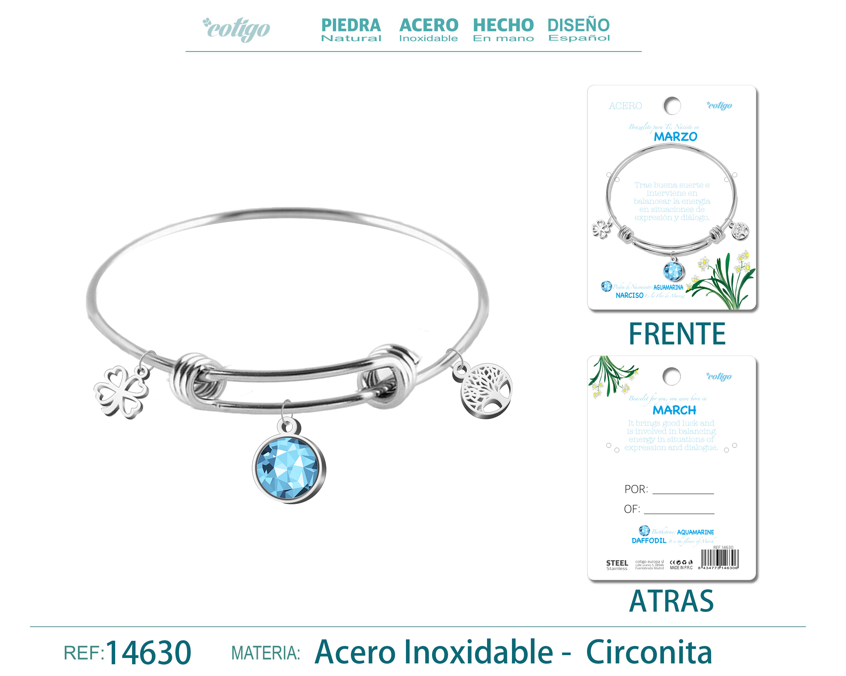 BRAZALETE ACERO PARA NACIMIENTO DE MES MARZO