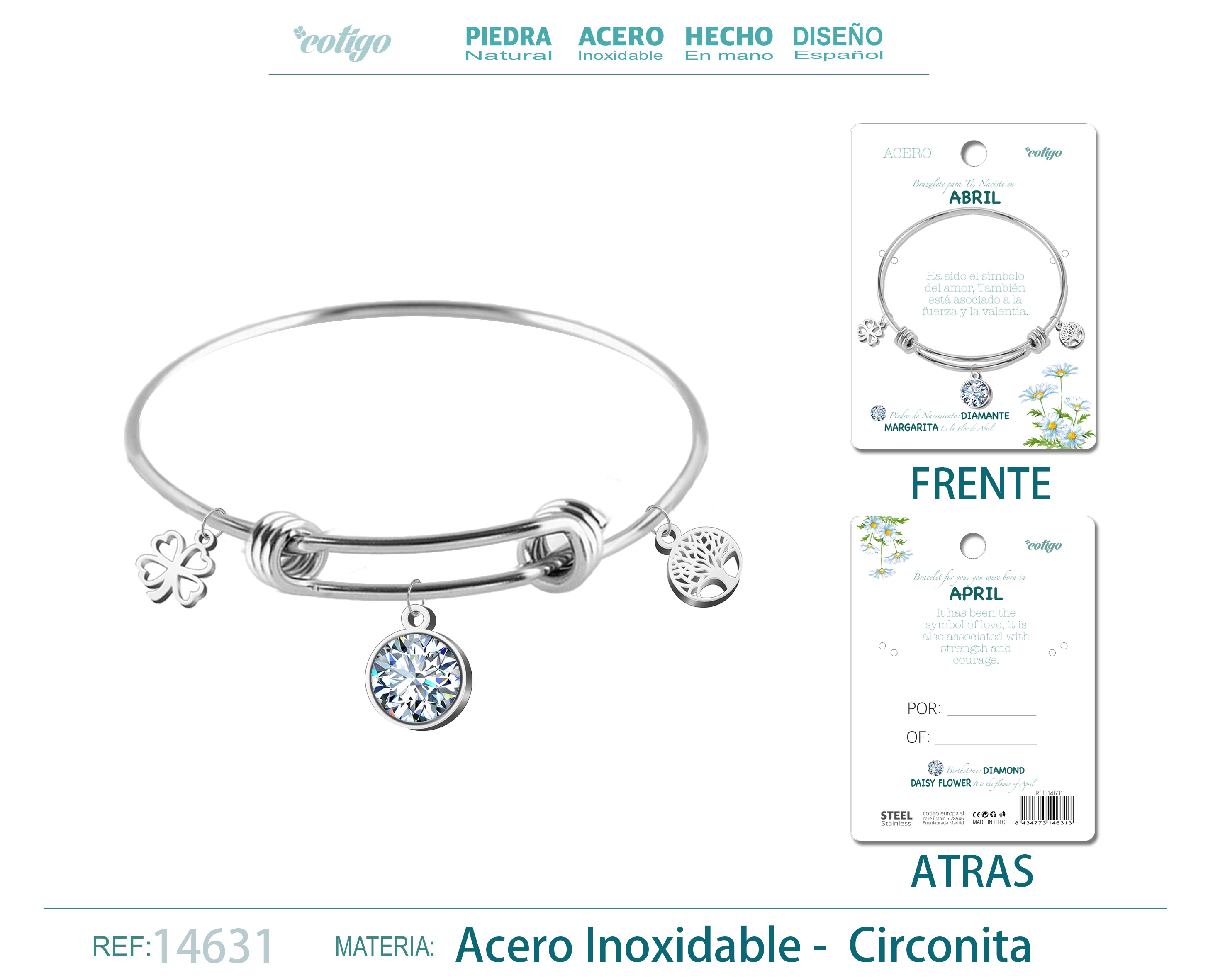 BRAZALETE ACERO PARA NACIMIENTO DE MES ABRIL