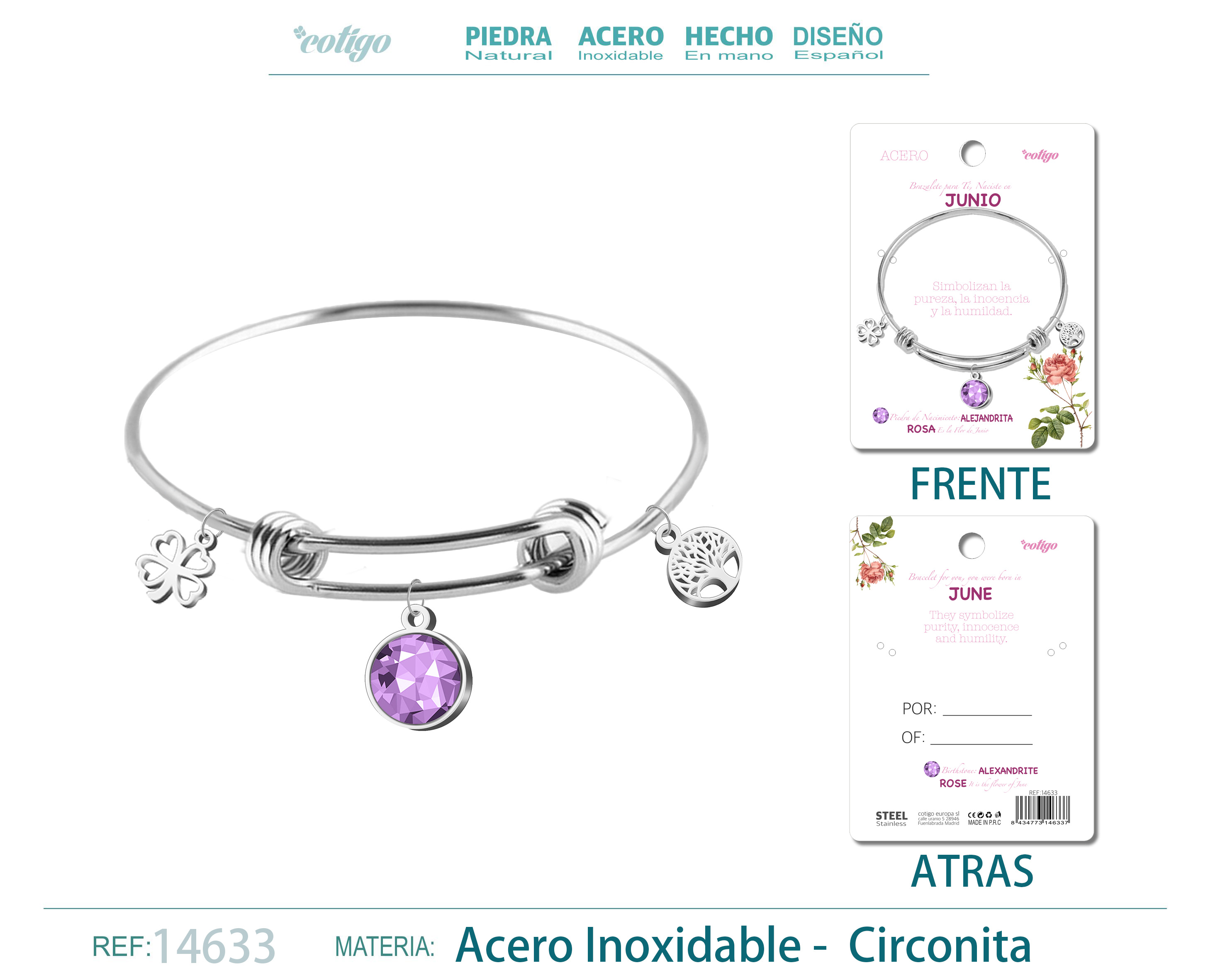 BRAZALETE ACERO PARA NACIMIENTO DE MES JUNIO