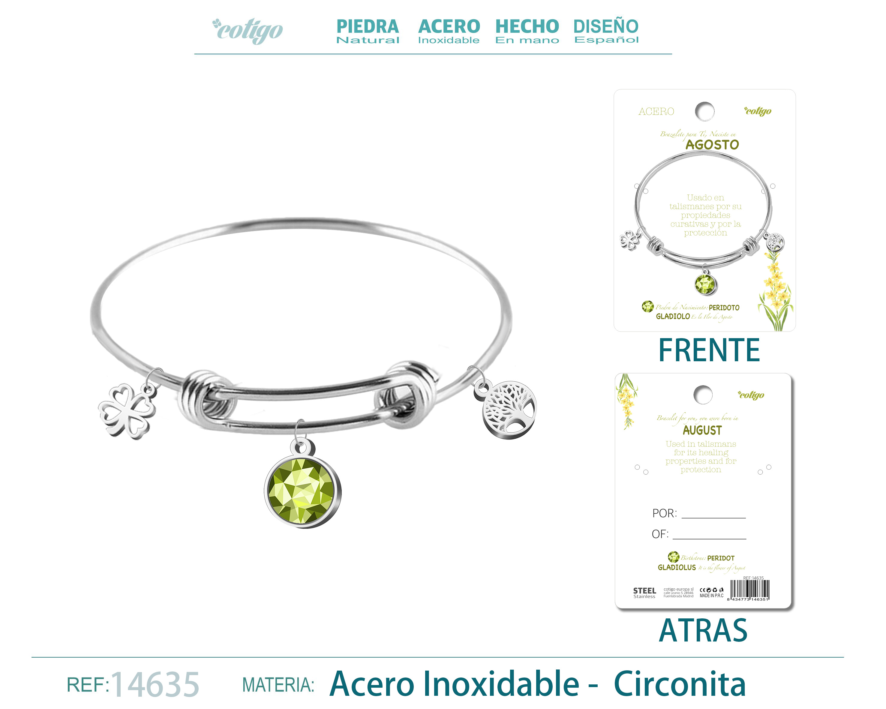 BRAZALETE ACERO PARA NACIMIENTO DE MES AGOSTO