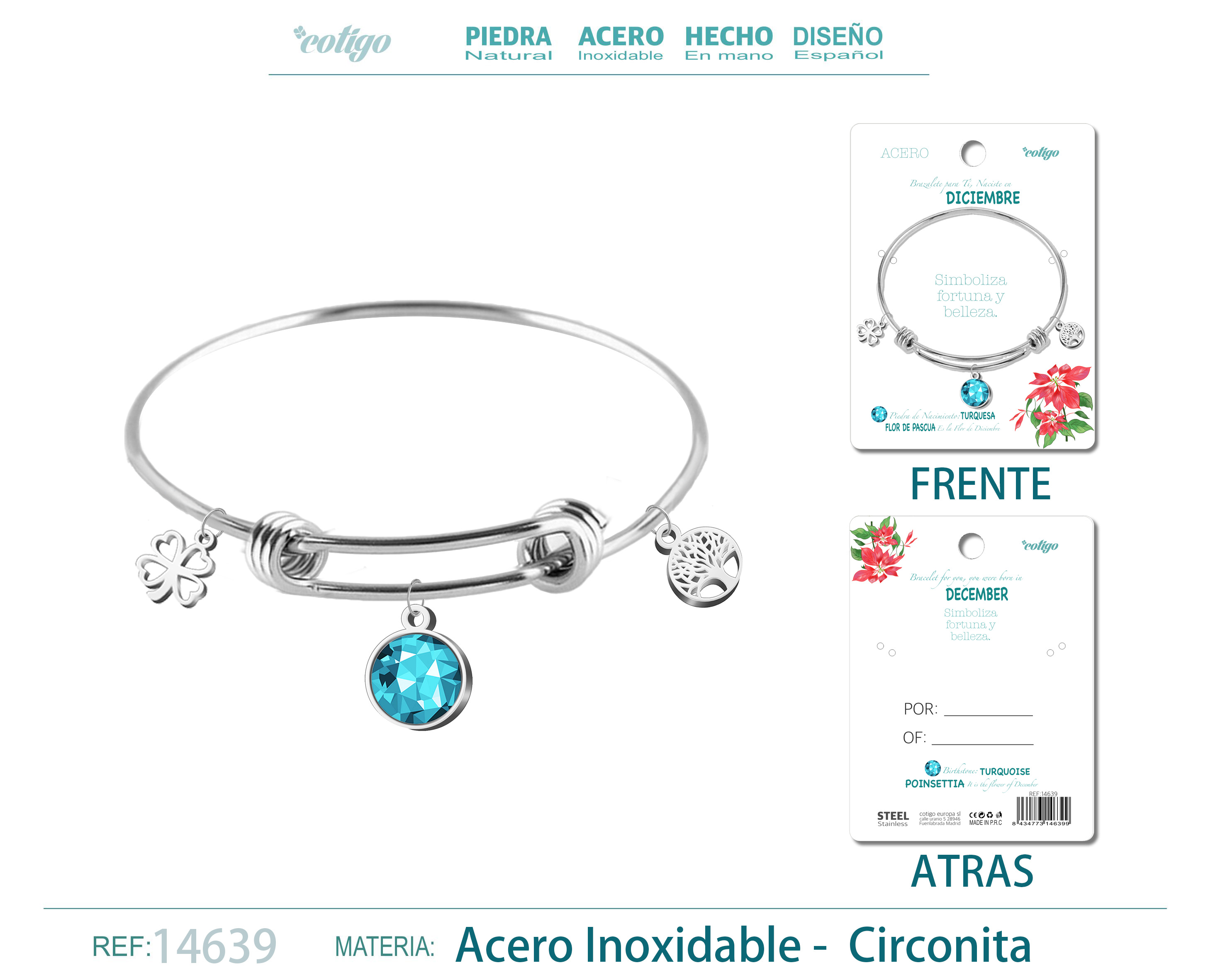 BRAZALETE ACERO PARA NACIMIENTO DE MES DICEMBRE