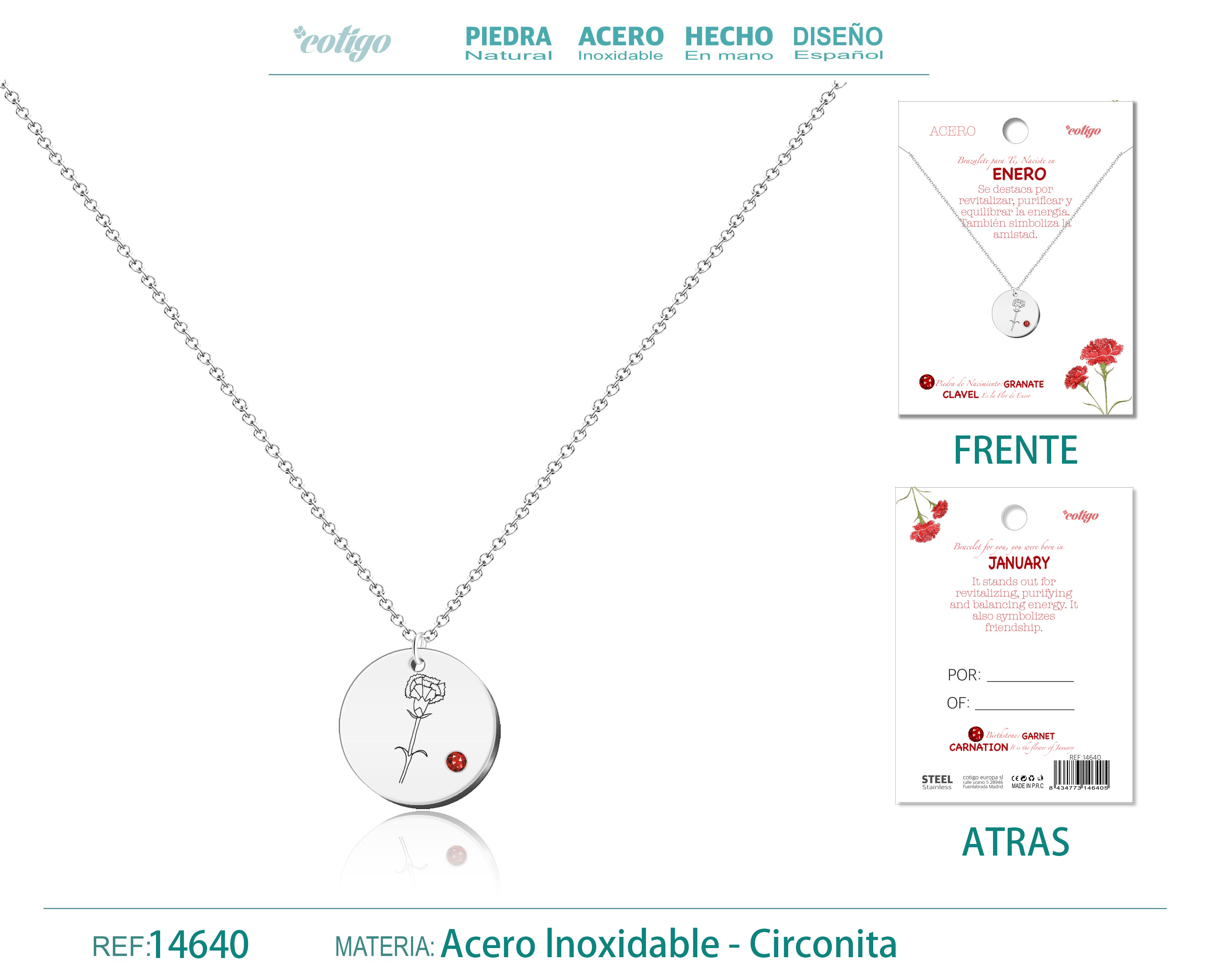 COLLAR ACERO PARA NACIMIENTO DE ENERO PLATEADO