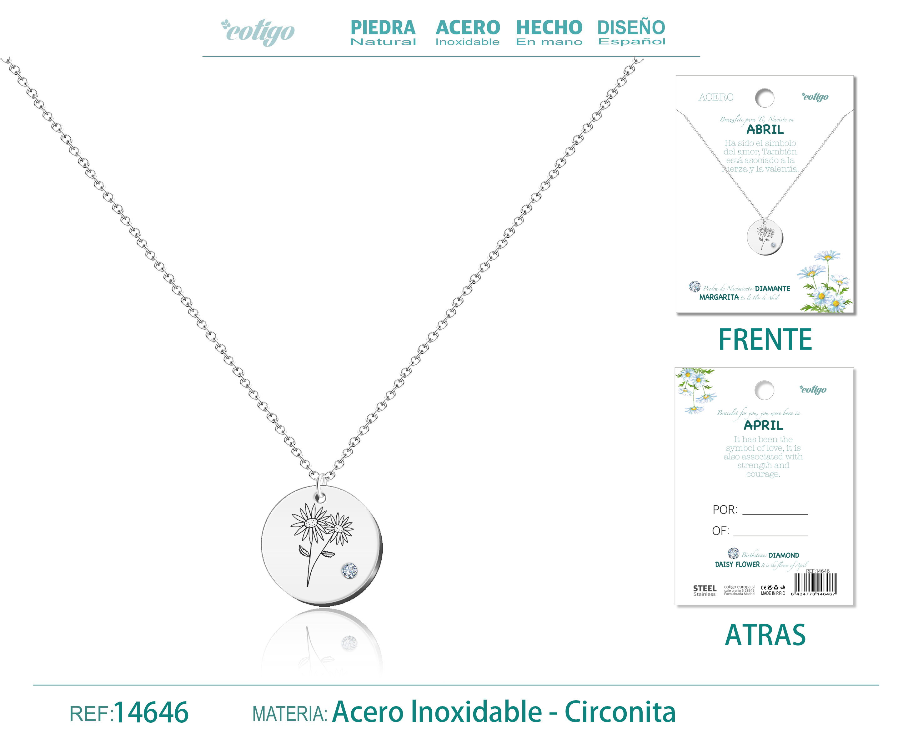 COLLAR ACERO PARA NACIMIENTO DE ABRIL PLATEADO