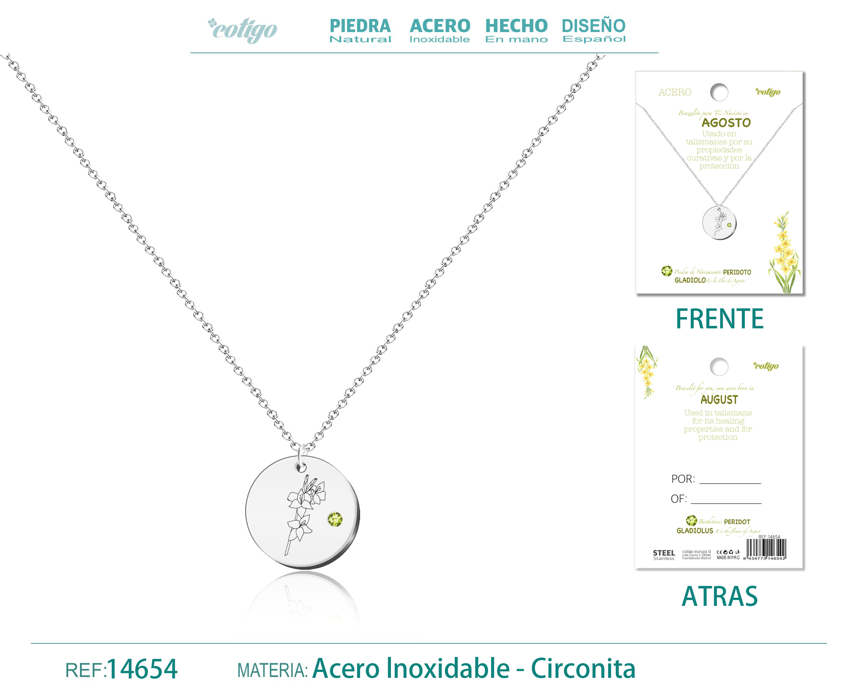 COLLAR ACERO PARA NACIMIENTO DE AGOSTO PLATEADO