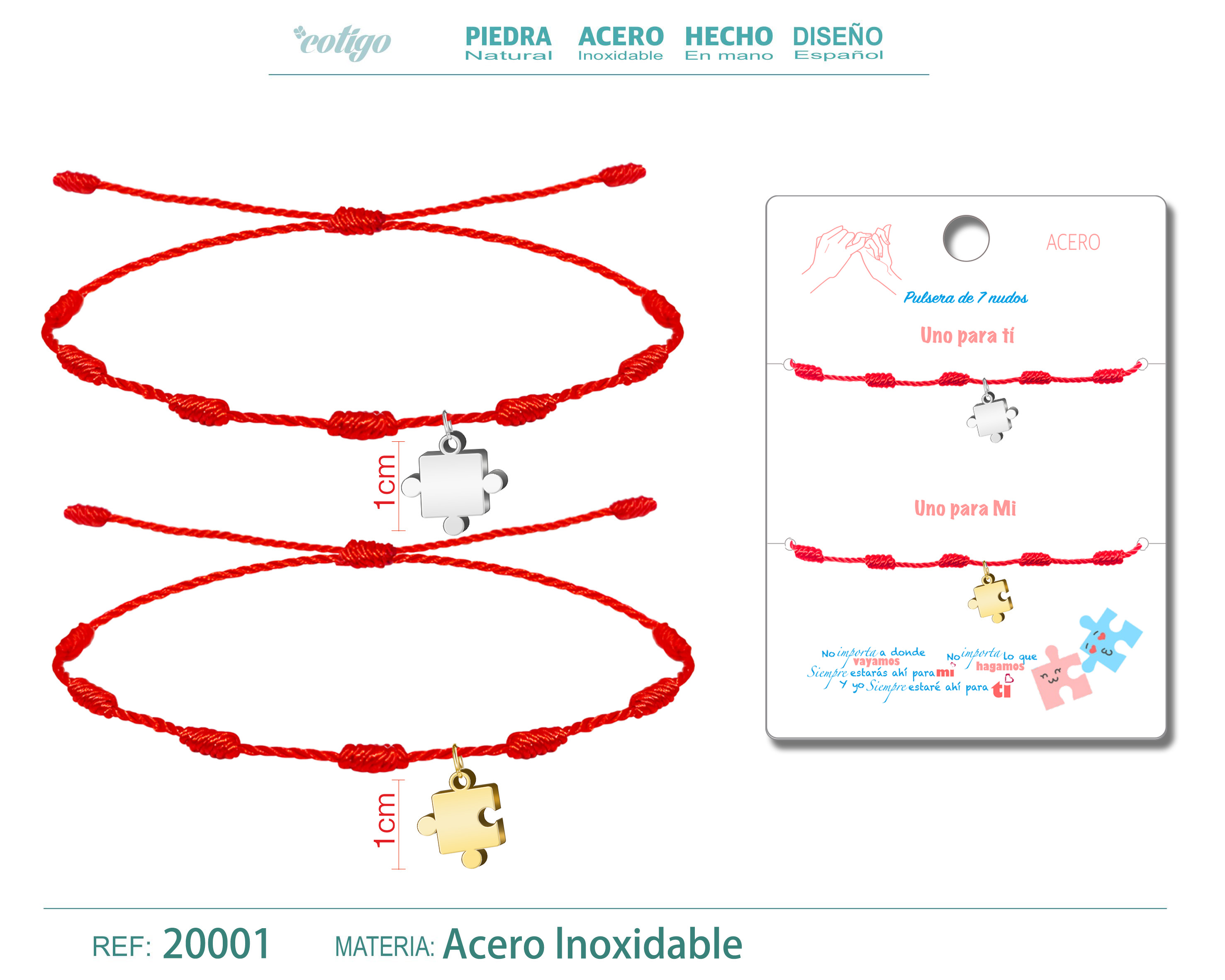 2 PULSERA 7 NUDOS CON PUZZLE ACERO PLATEADO Y DORADO