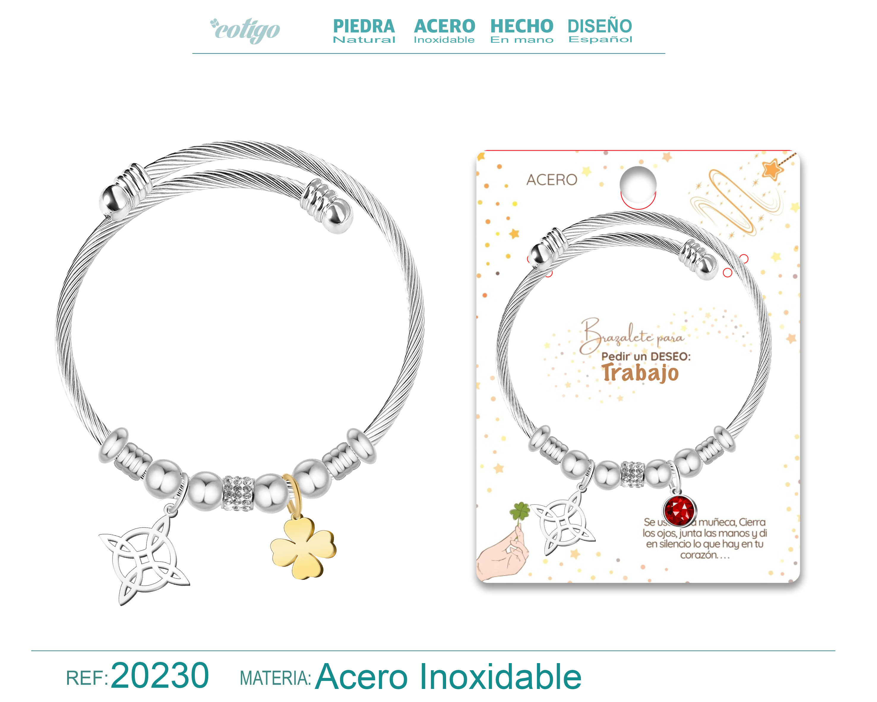 BRAZALETE CON NUDO BRUJA ACERO PARA DESEO: TRABAJO