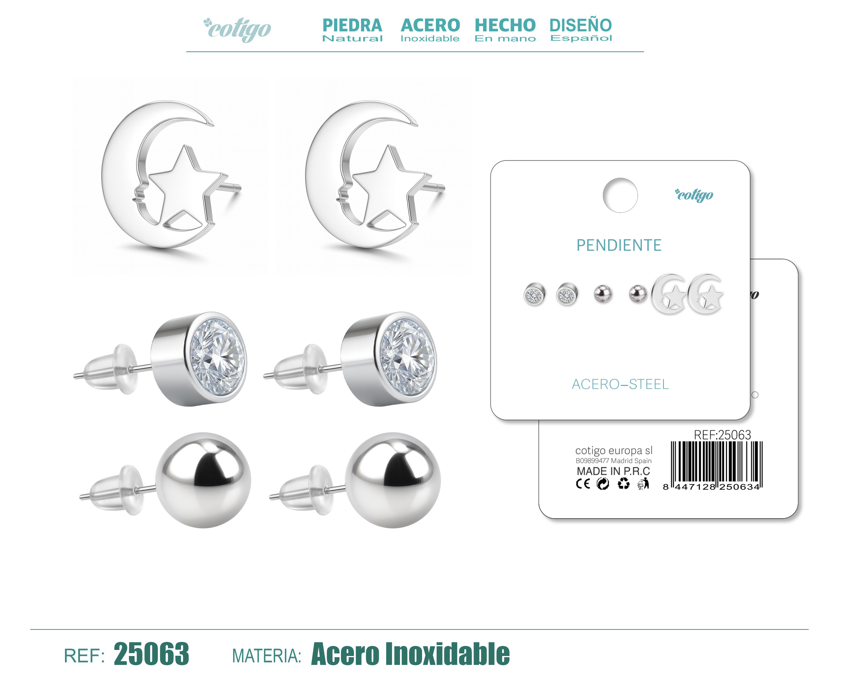 PENDIENTE ACERO INOXIDABLE 3 PARES
