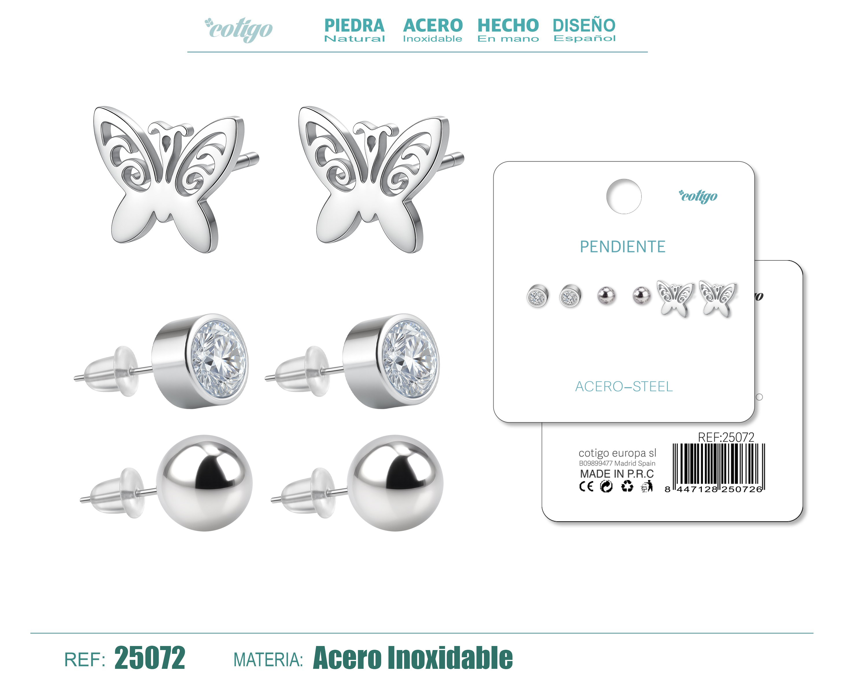 PENDIENTE ACERO INOXIDABLE 3 PARES