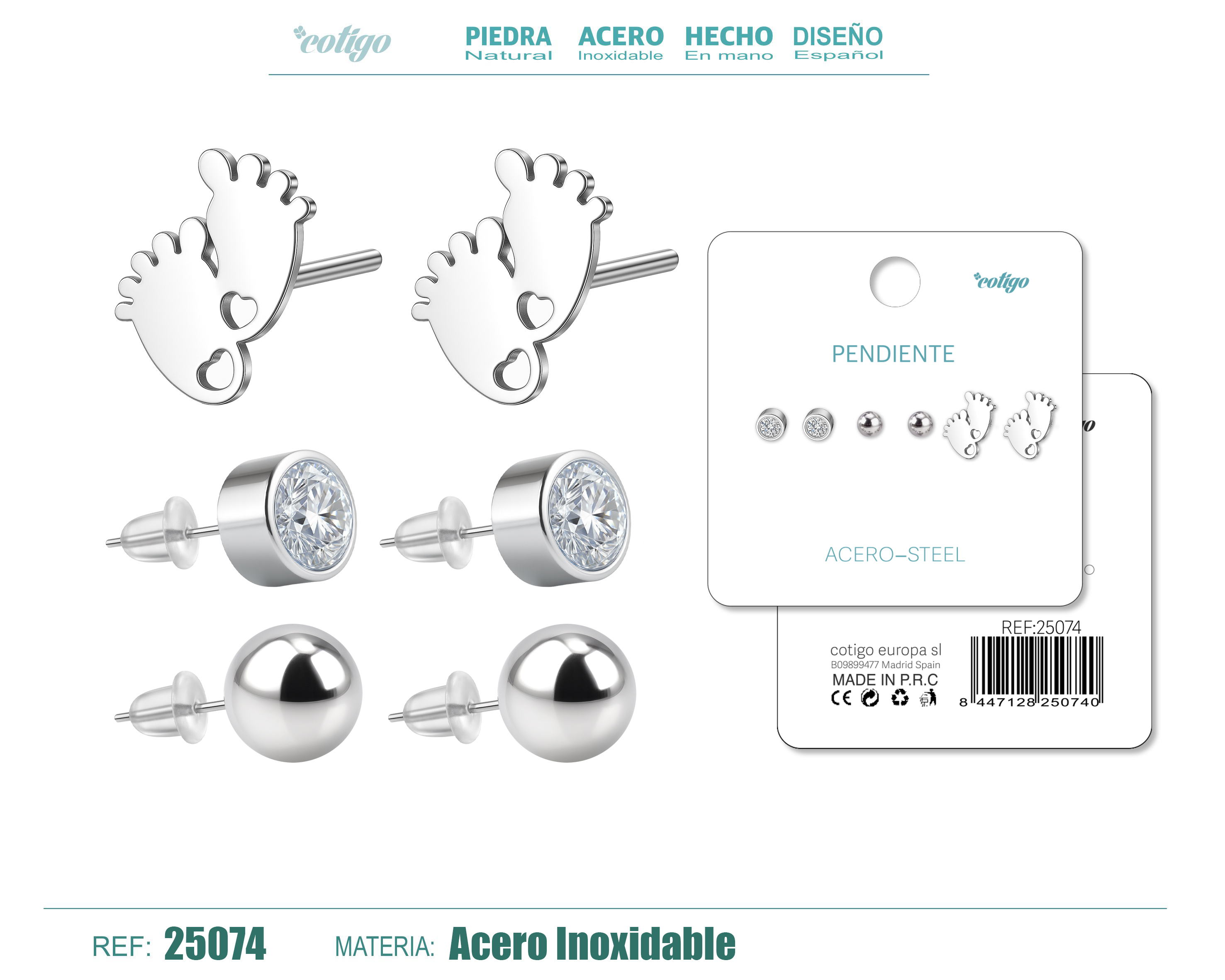 PENDIENTE ACERO INOXIDABLE 3 PARES