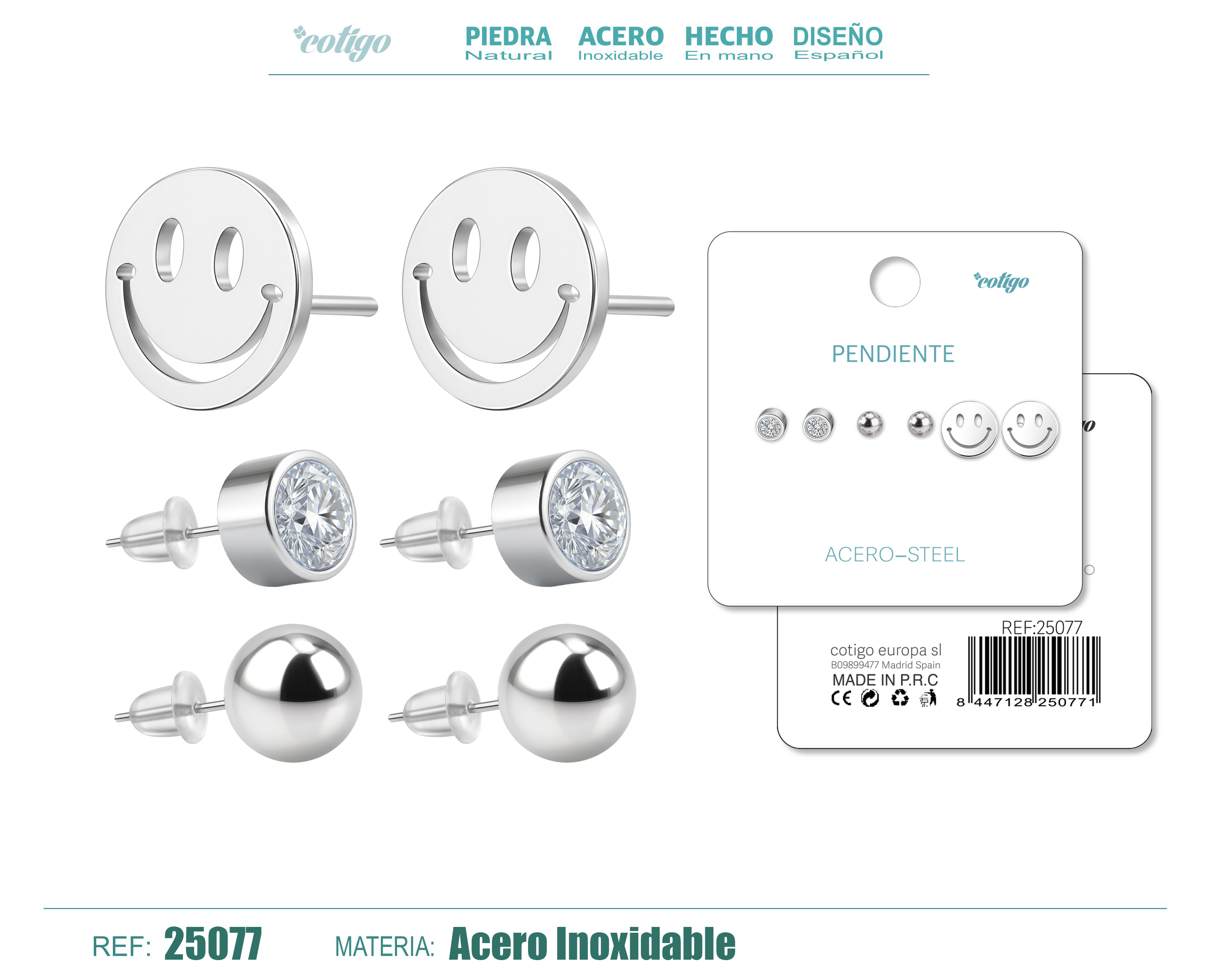 PENDIENTE ACERO INOXIDABLE 3 PARES