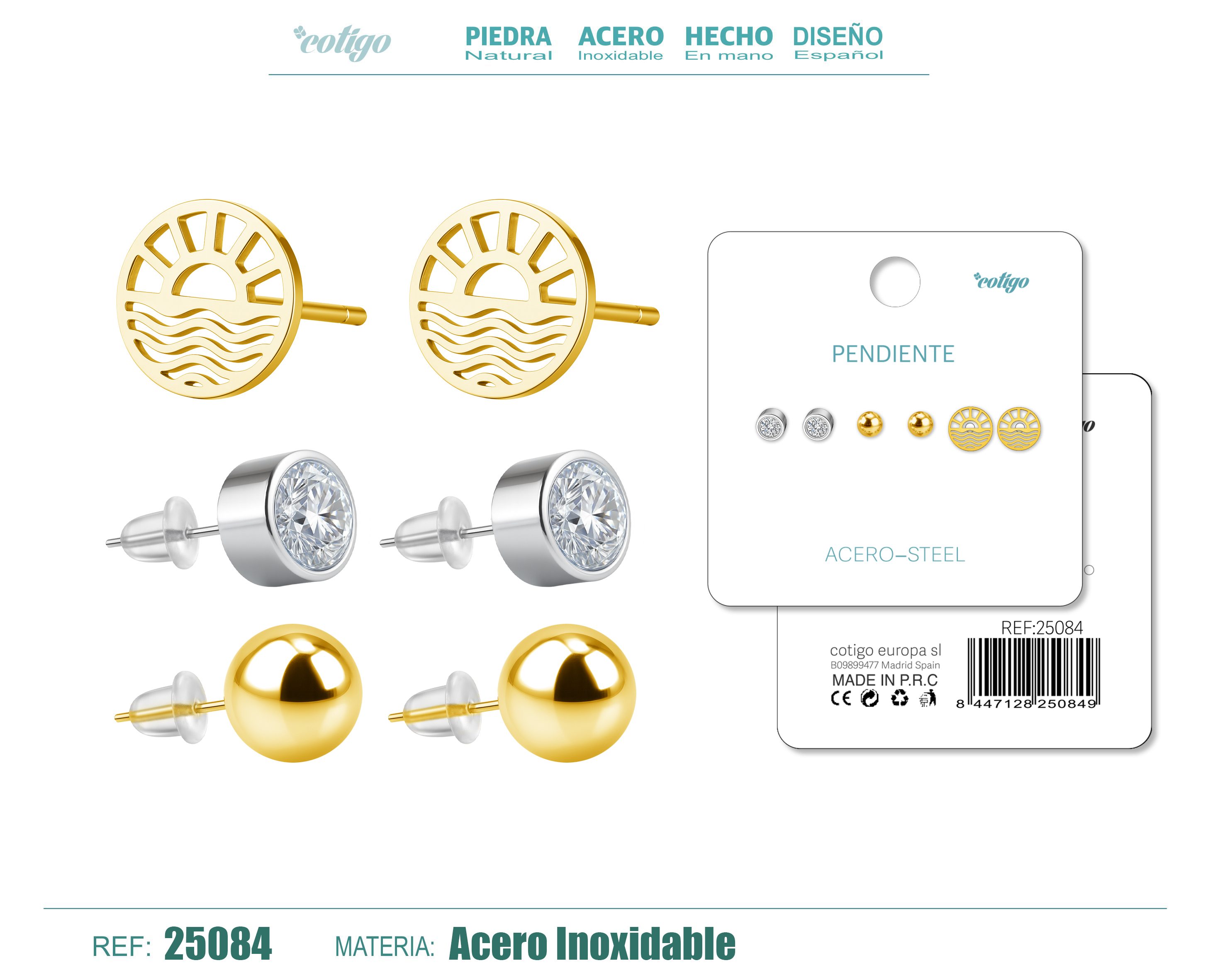 PENDIENTE ACERO INOXIDABLE 3 PARES
