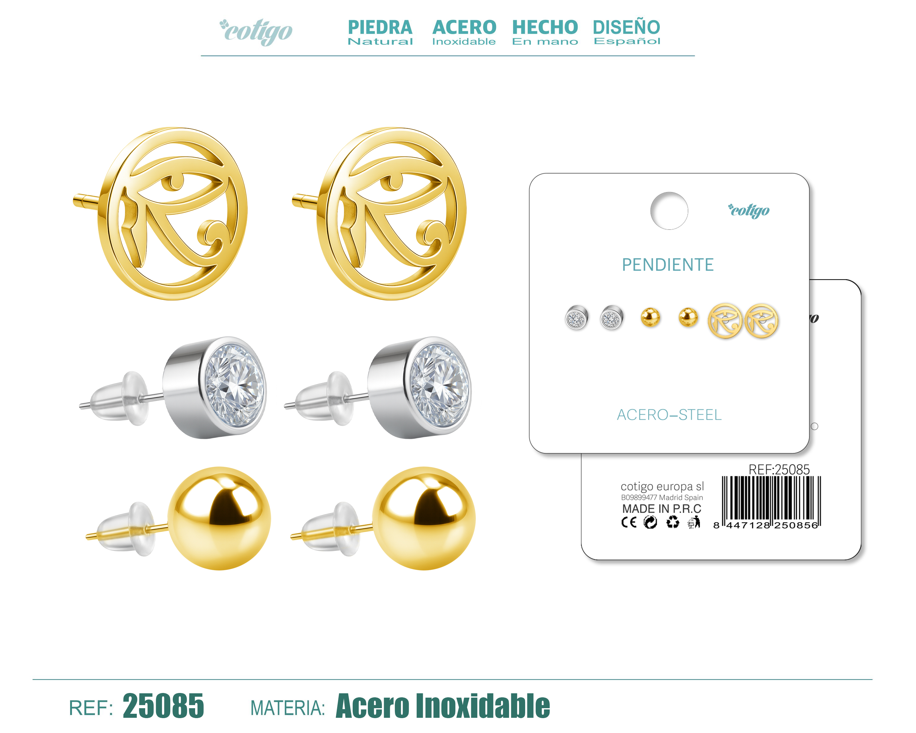 PENDIENTE ACERO INOXIDABLE 3 PARES