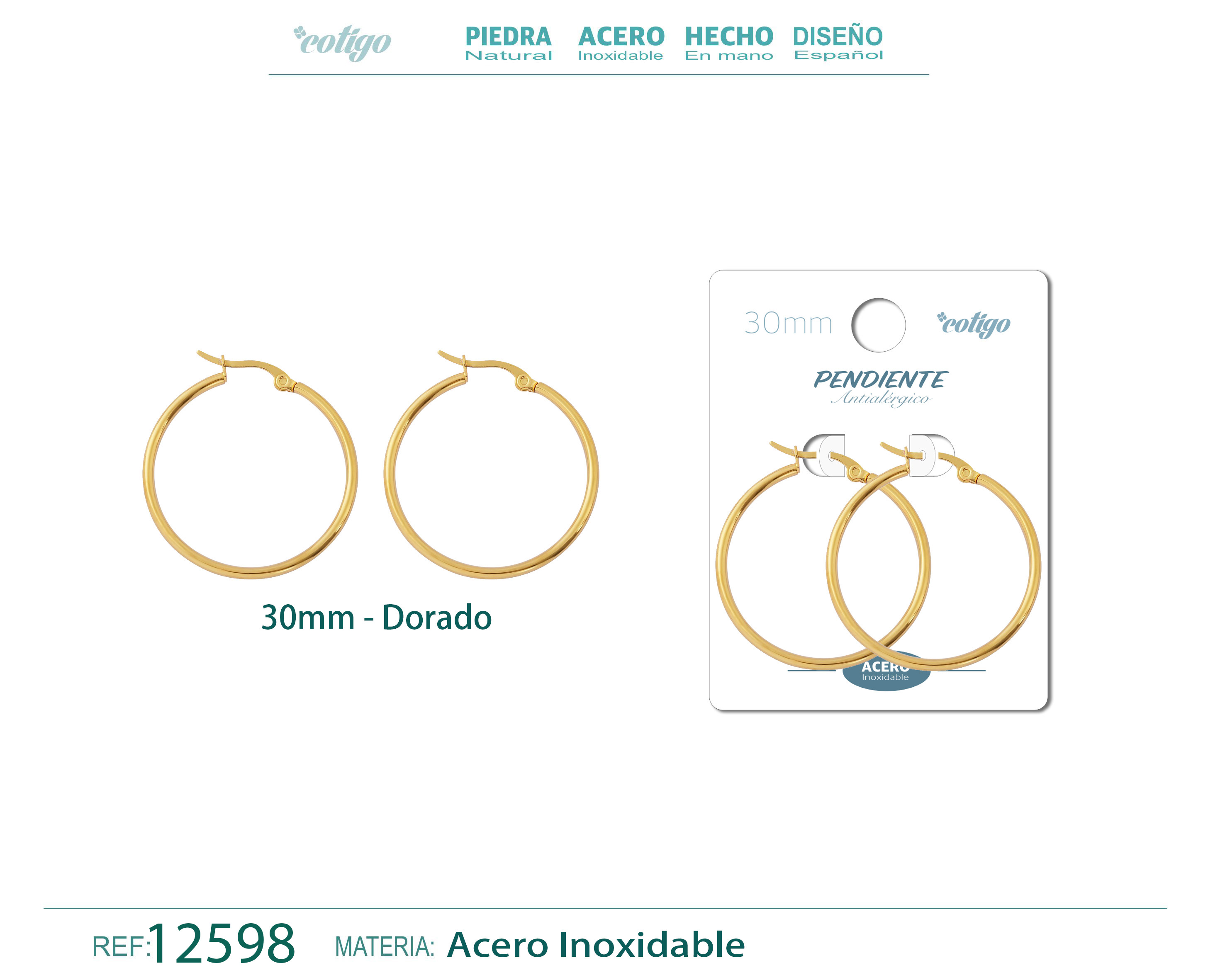 PENDIENTE ARO ACERO-30MM COLOR DORADO