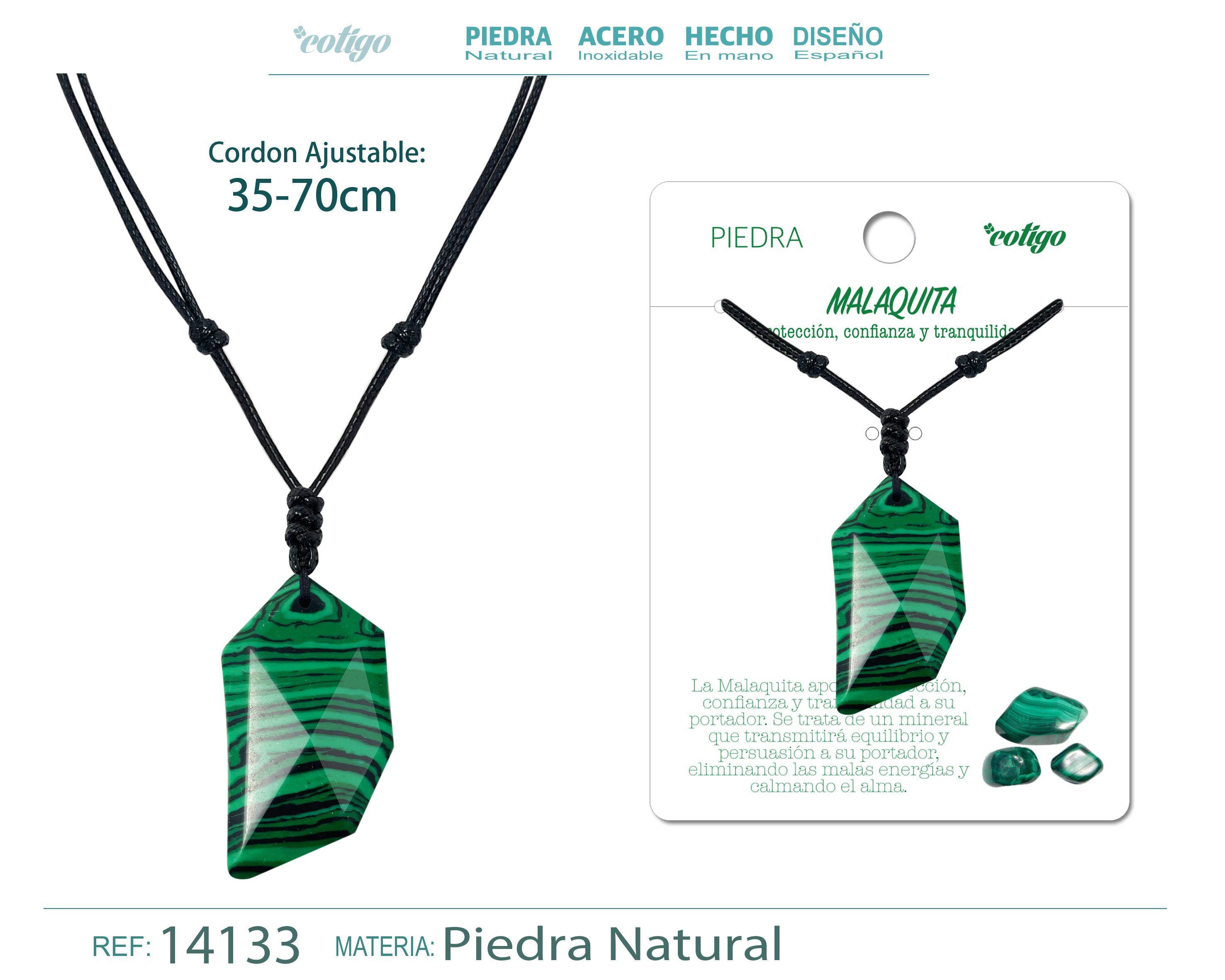COLGANTE DIENTE LOBO DE PIEDRA MALAQUITA