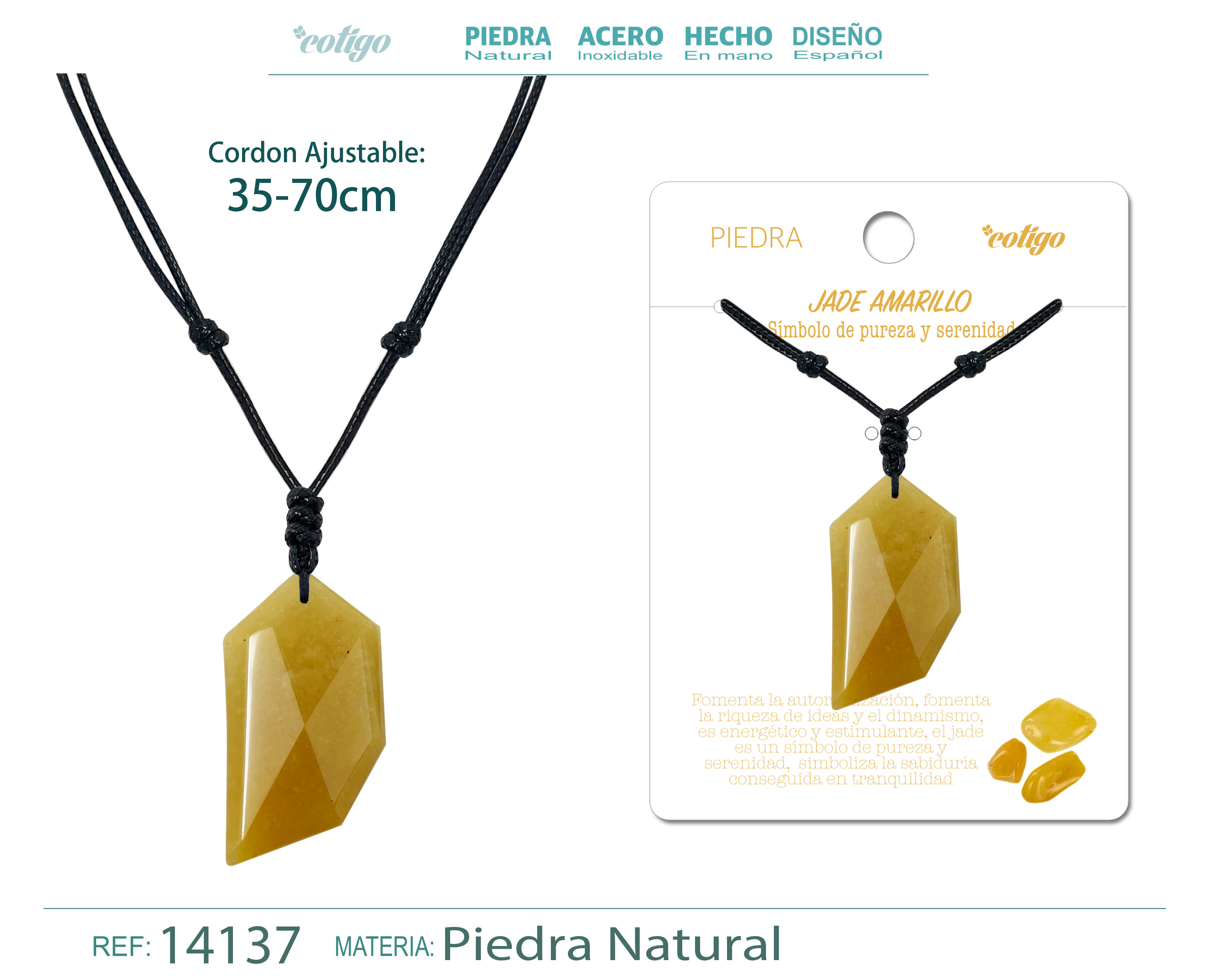 COLGANTE DIENTE LOBO DE PIEDRA JADE AMARILLA