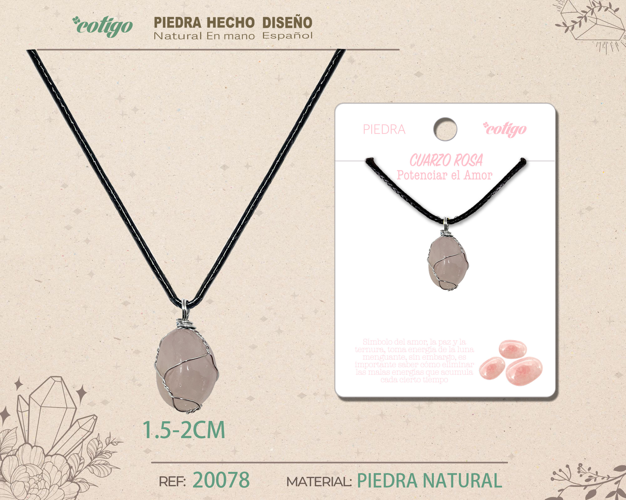 COLGANTE PIEDRA NATURAL- CUARZO ROSA