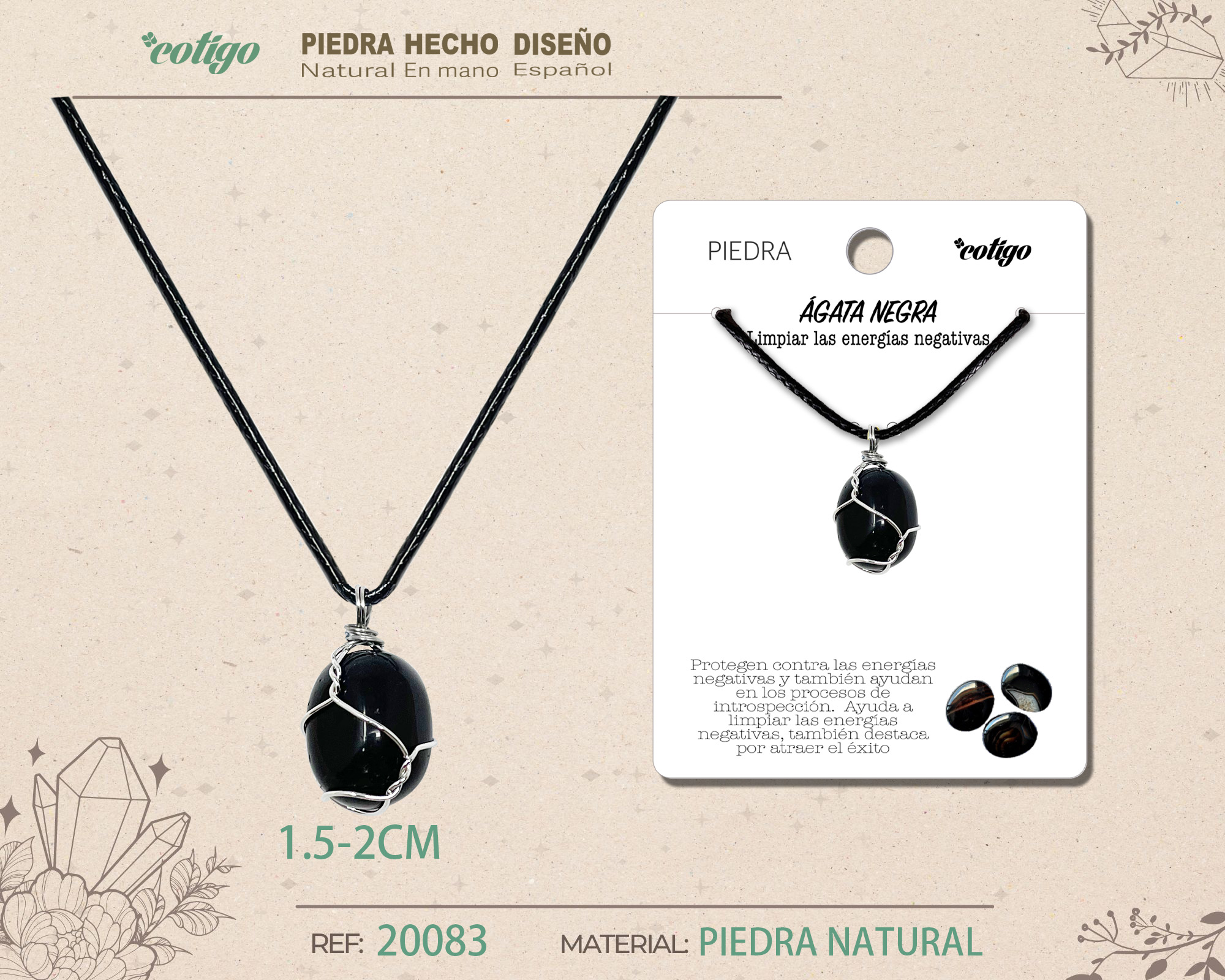 COLGANTE PIEDRA NATURAL- AGATA NEGRA
