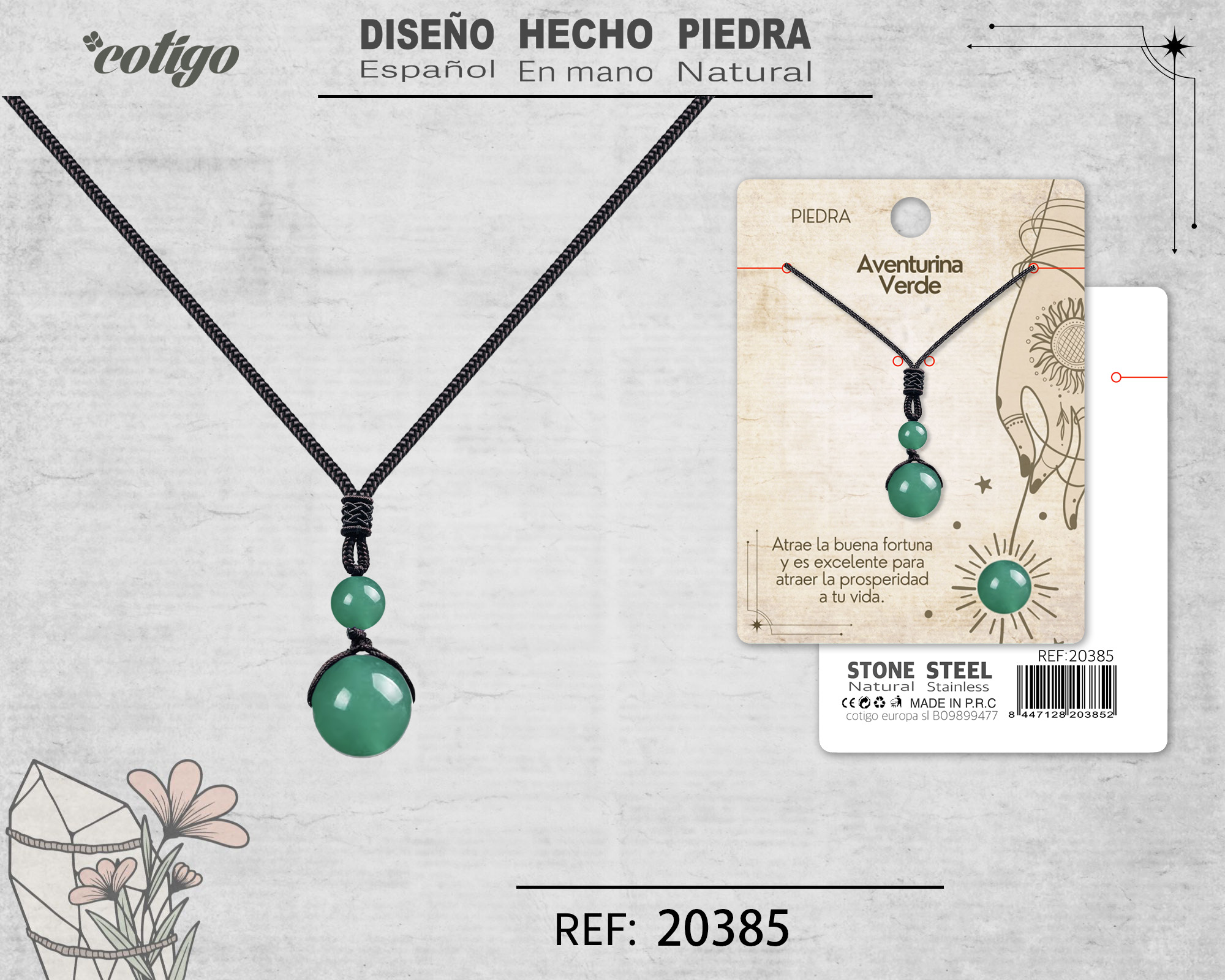 COLGANTE DE AVENTURINA VERDE DE BOLA 14MM