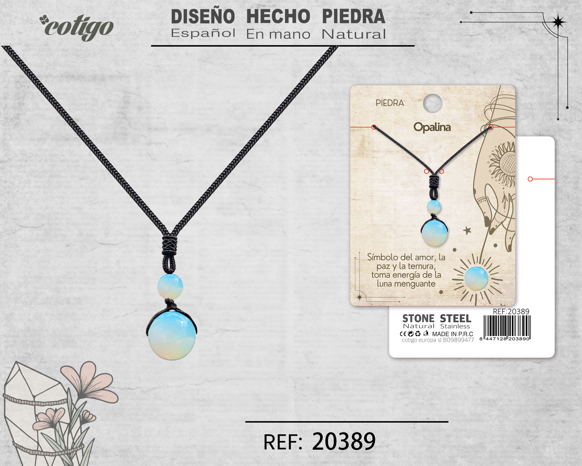 COLGANTE DE OPALINA DE BOLA 14MM