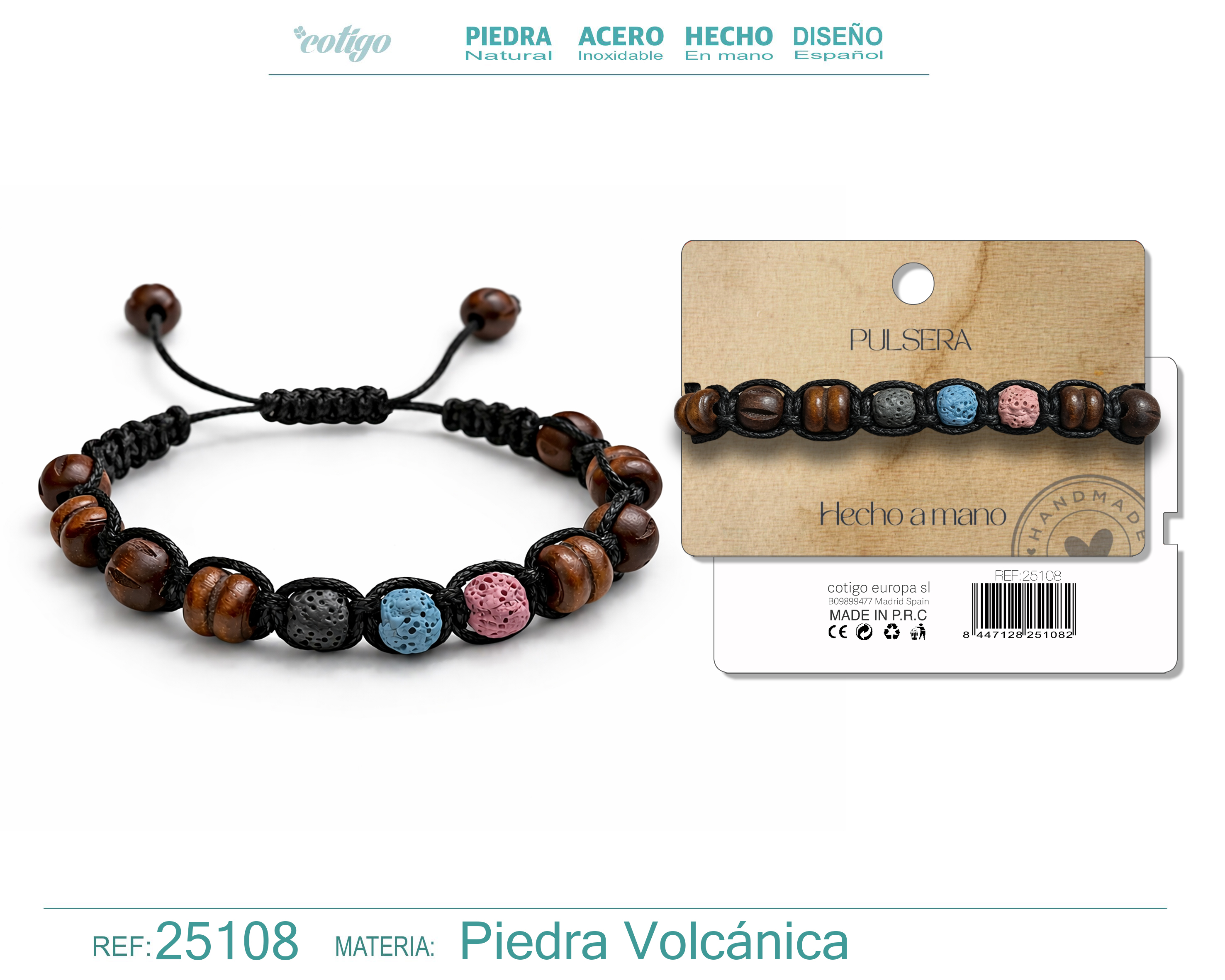 PULSERA LAVA Y COCO HECHO A MANO
