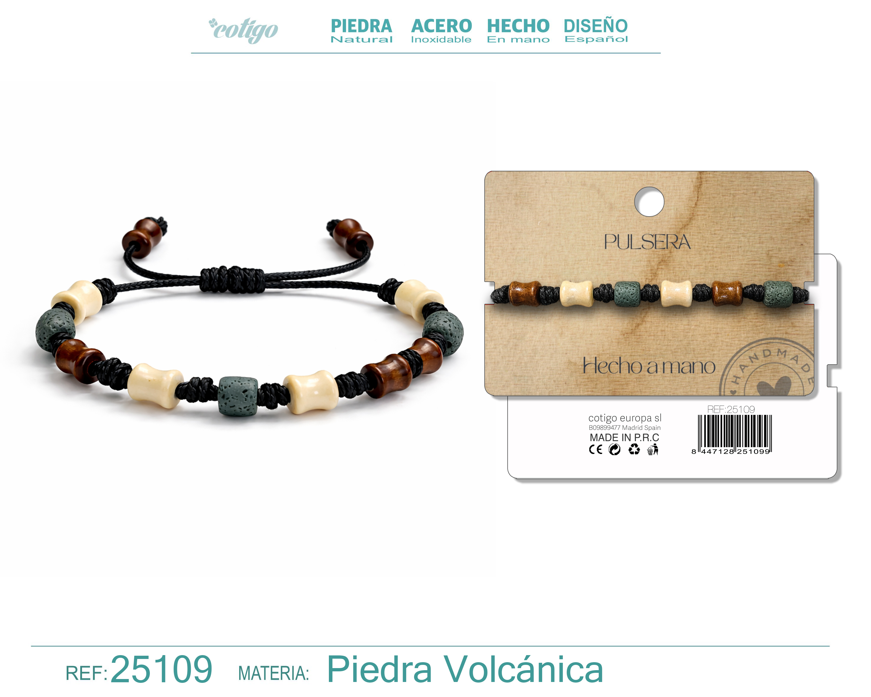 PULSERA LAVA Y COCO HECHO A MANO