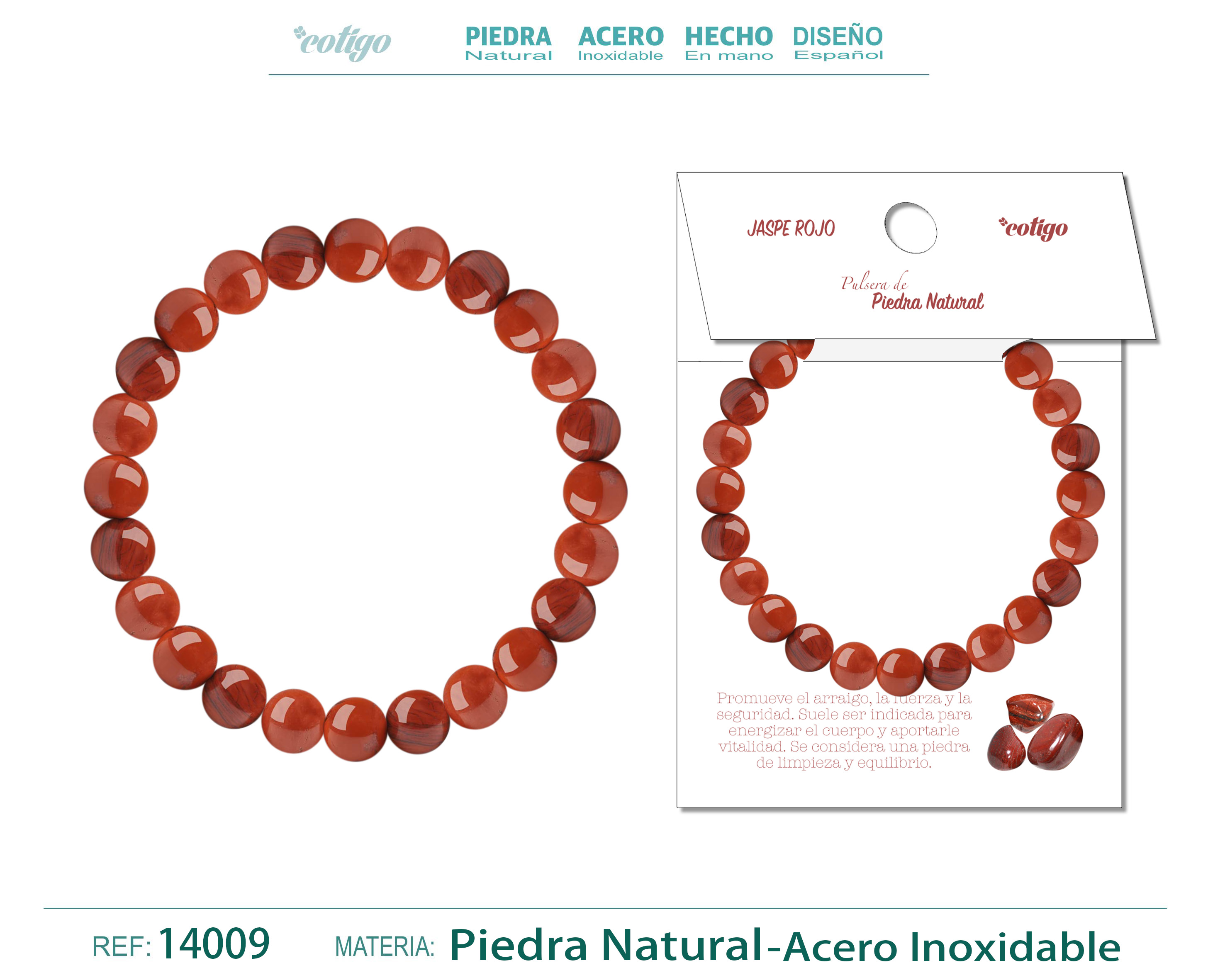 PULSERA DE PIEDRA JASPE ROJA REDONDO 8MM