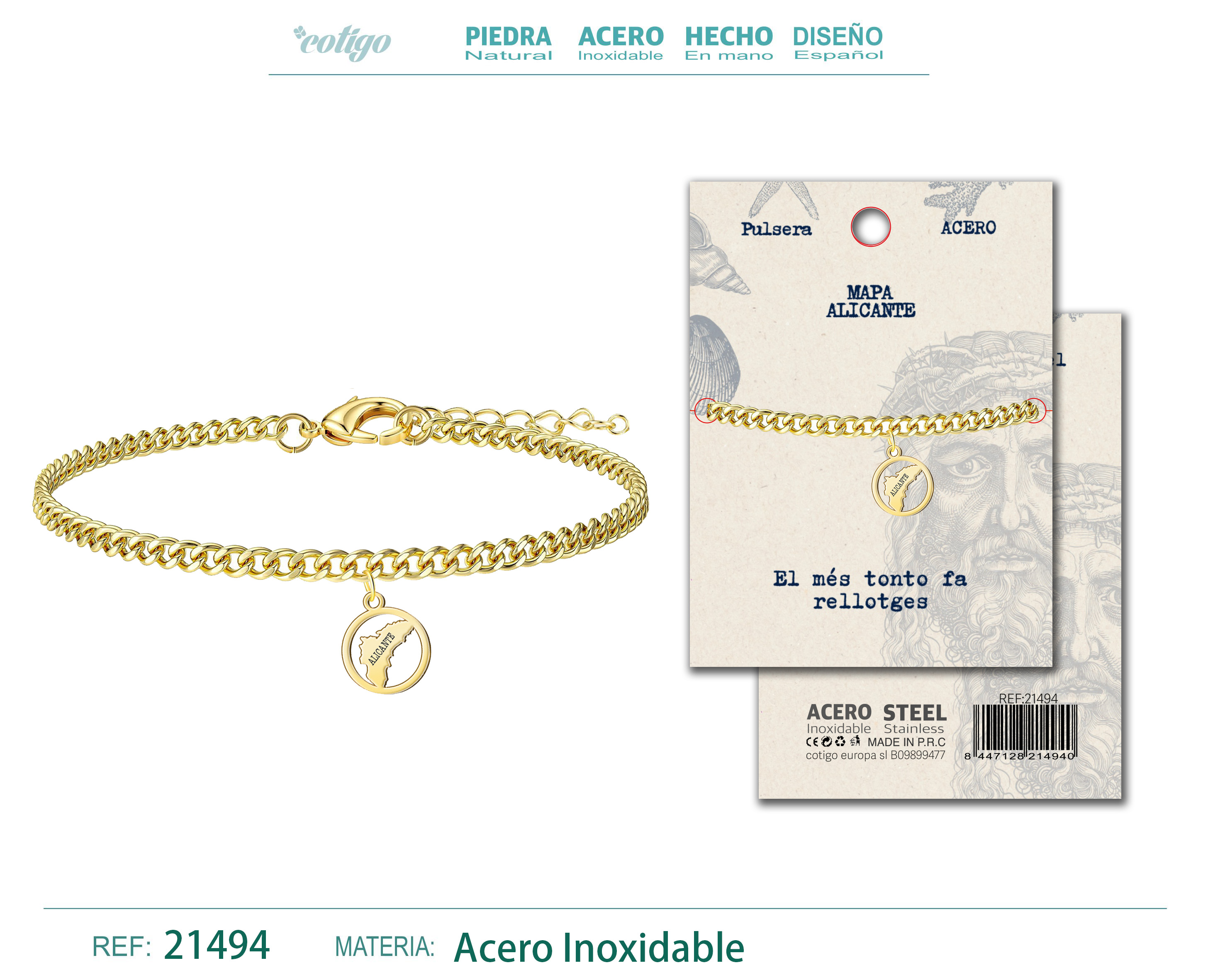 PULSERA MAPA ALICANTE ACERO DORADO