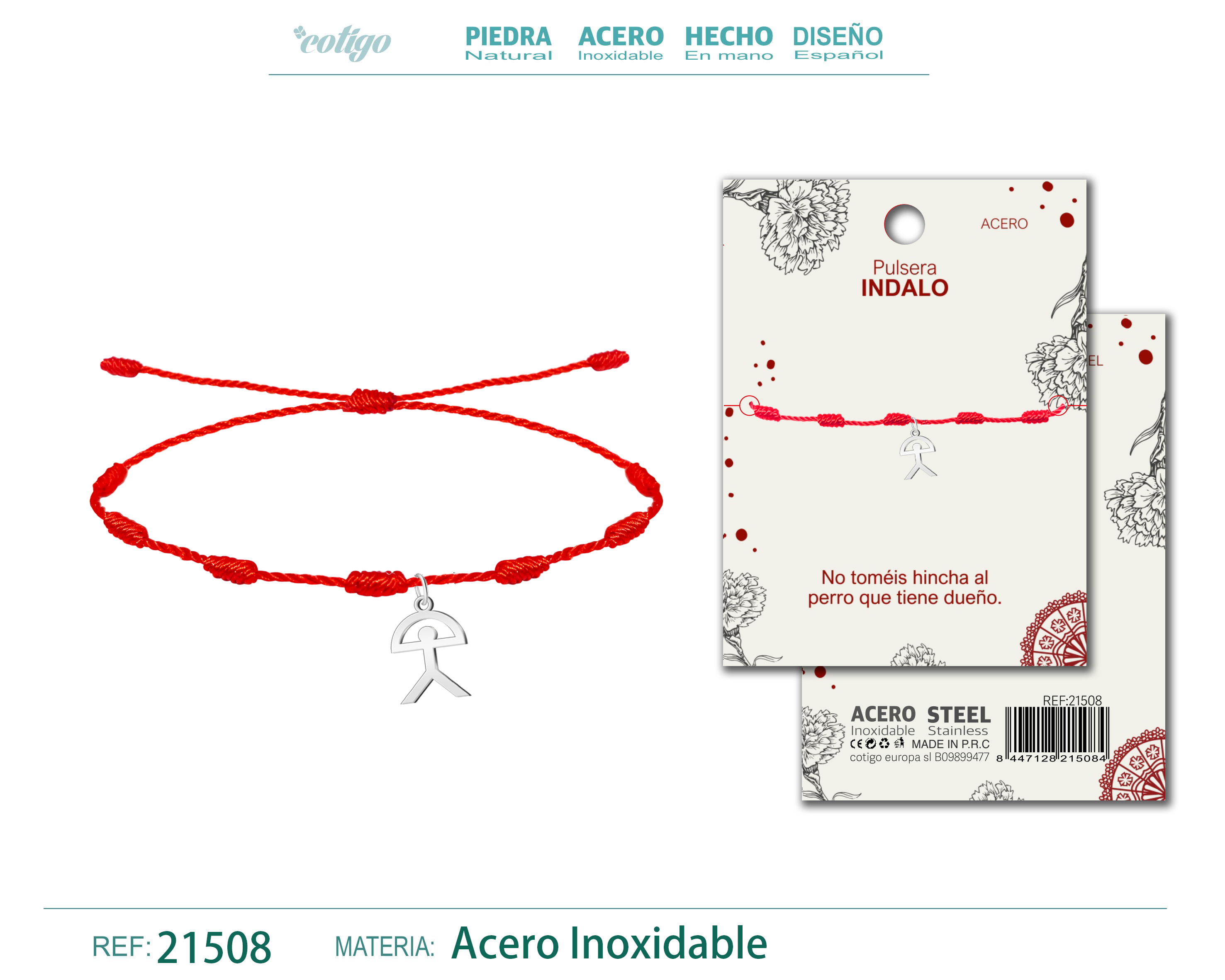 PULSERA 7 NDUSO CON COLGANTE DE INDALO ACERO PLATEADO