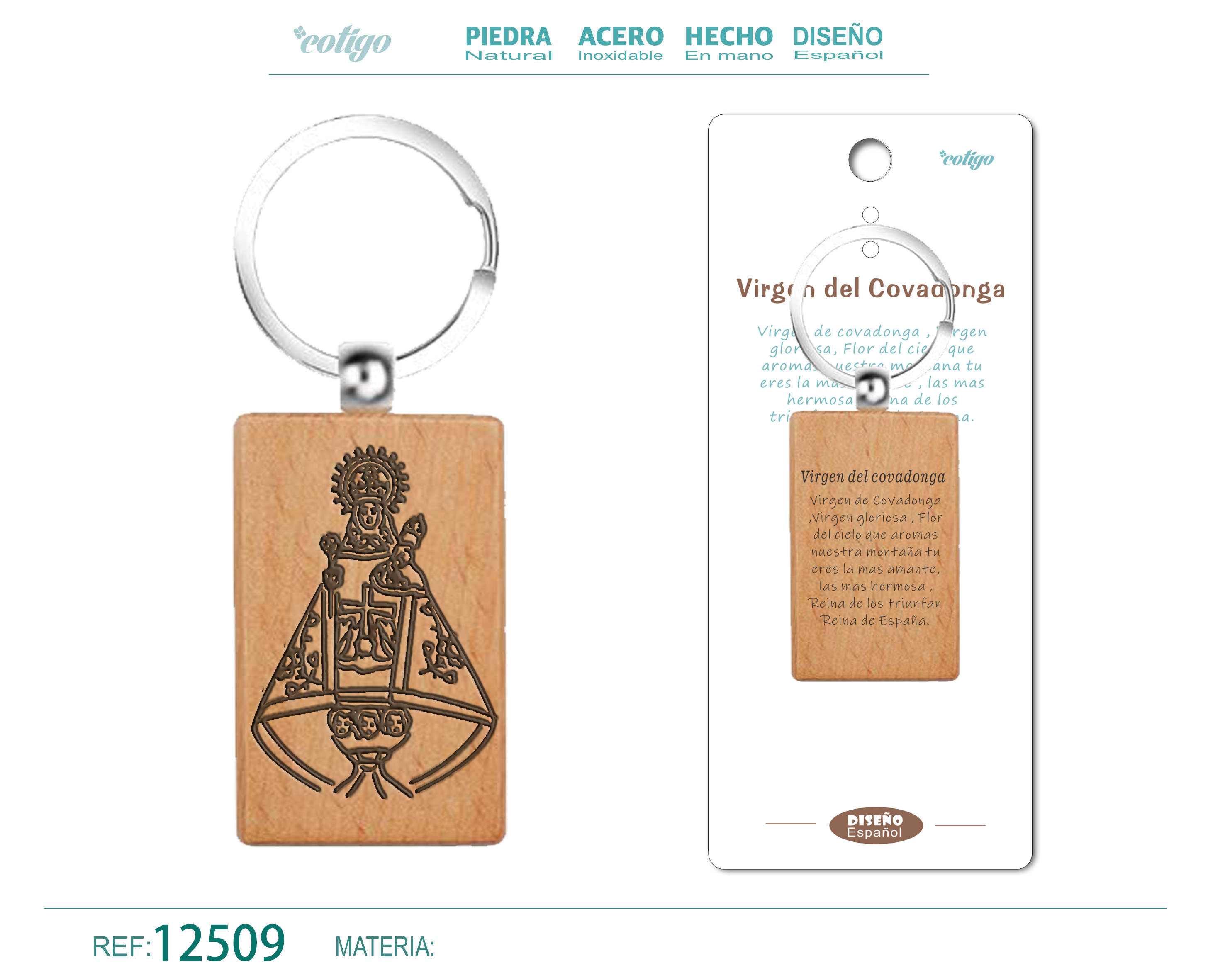 LLAVERO DE MADERA CON VIRGEN DE COVADONGA