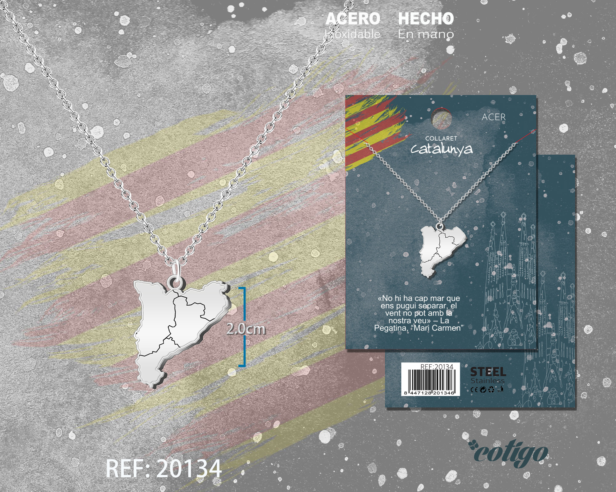 COLGANTE MAPA CATALUÑA ACERO PLATEADO