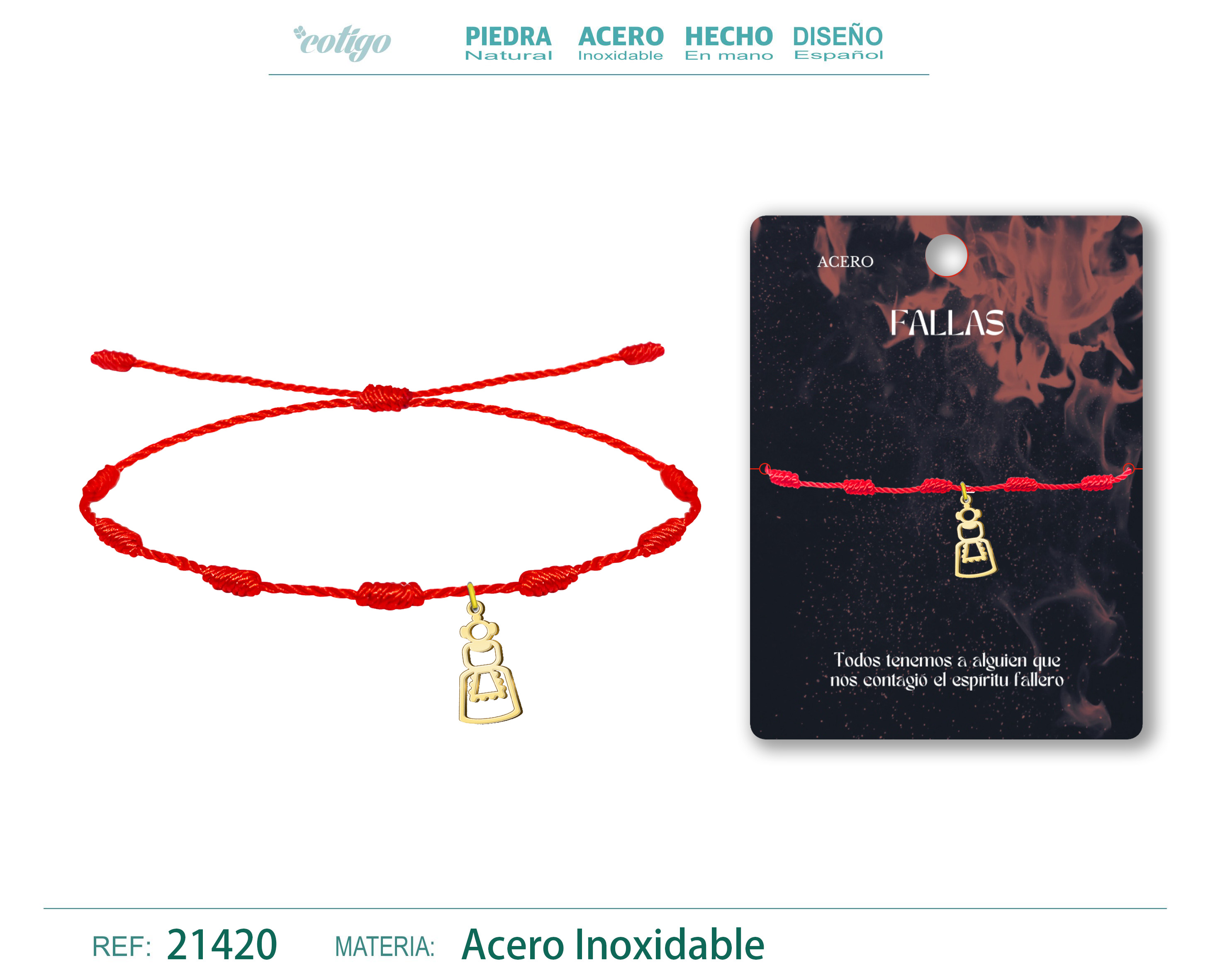 PULSERA 7 NUDOS CON FALLERA ACERO DORADO