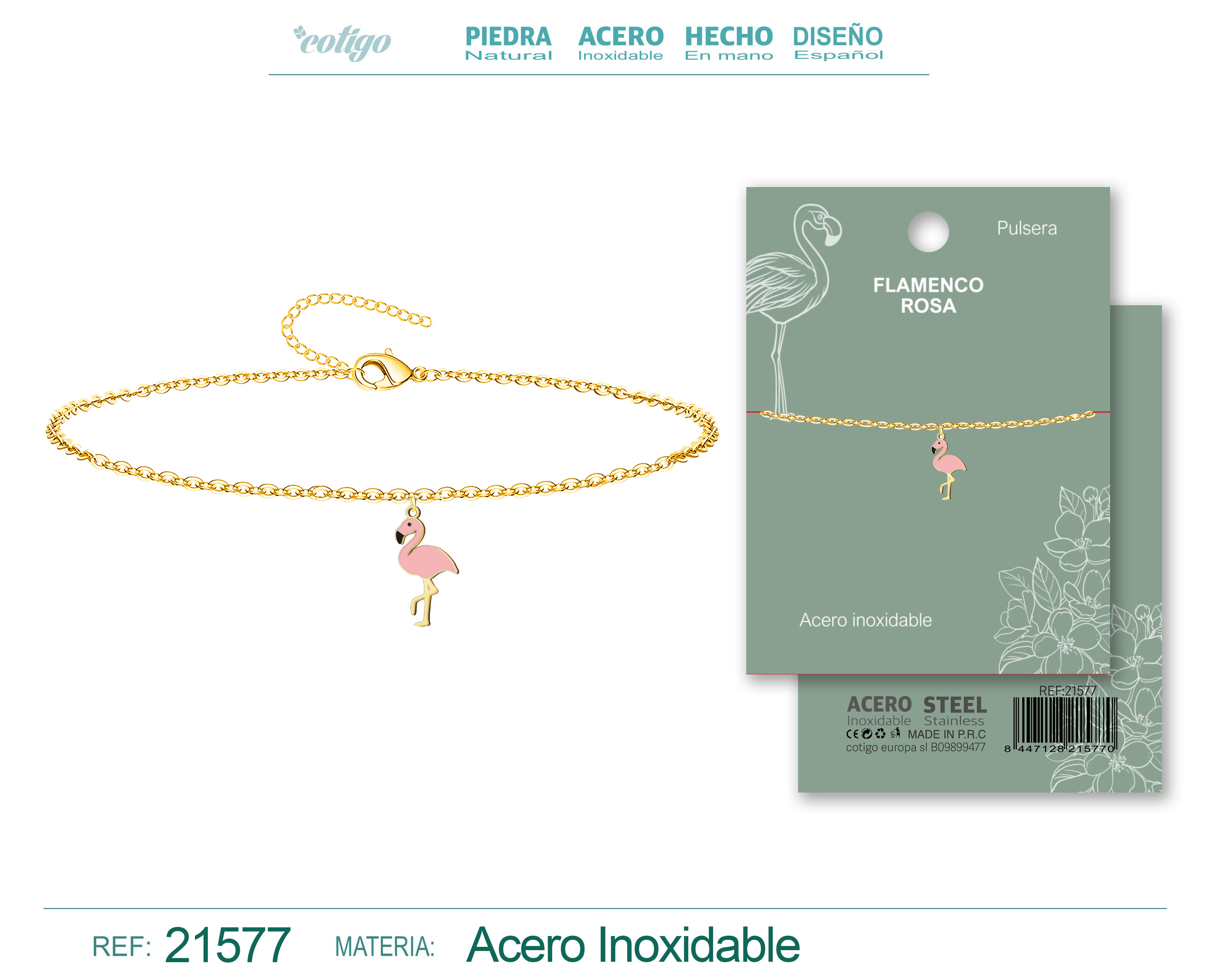 PULSERA CON FLAMENCO ACERO DORADO