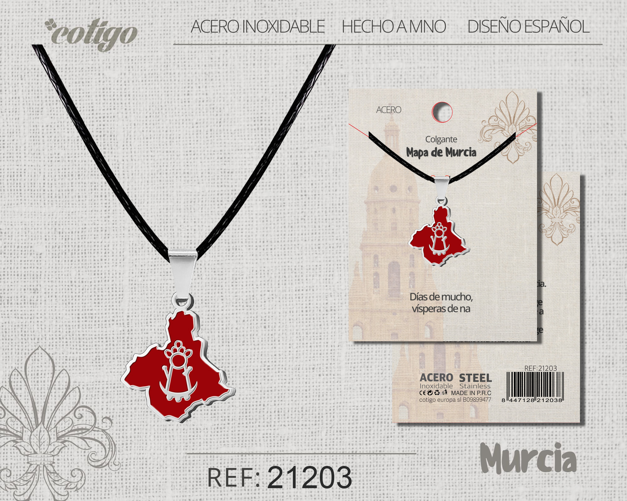 COLGANTE MAPA MURCIA ACERO PLATEADO
