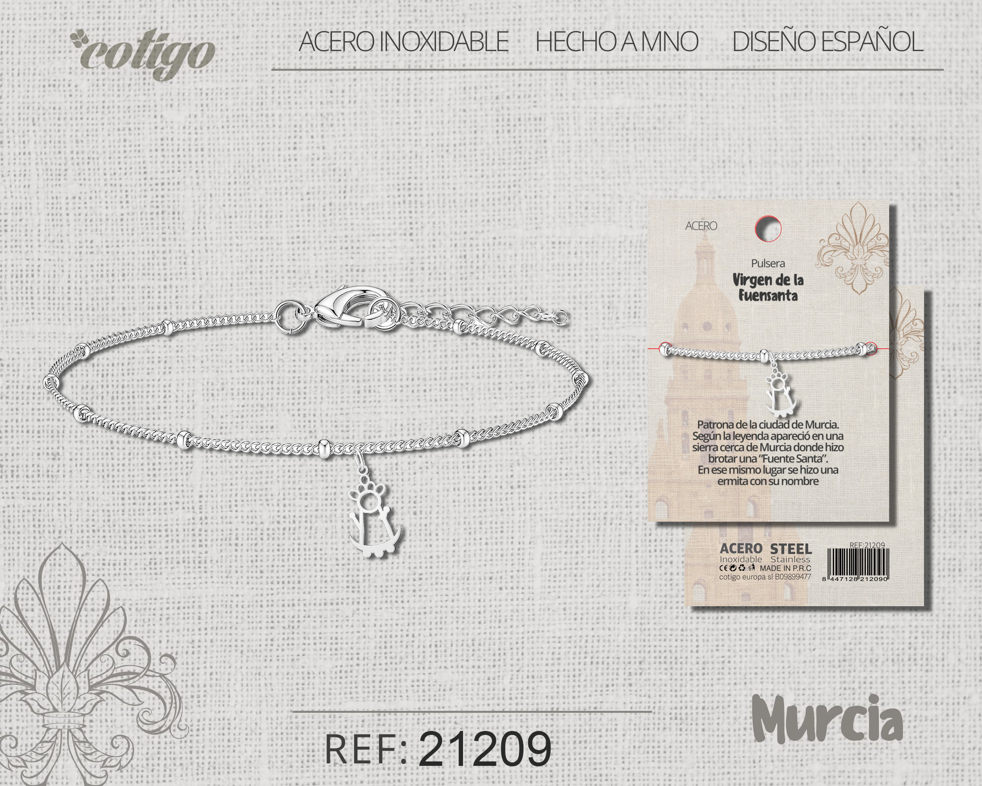 PULSERA VIRGEN DE LA FUENSANTA ACERO PLATEADO