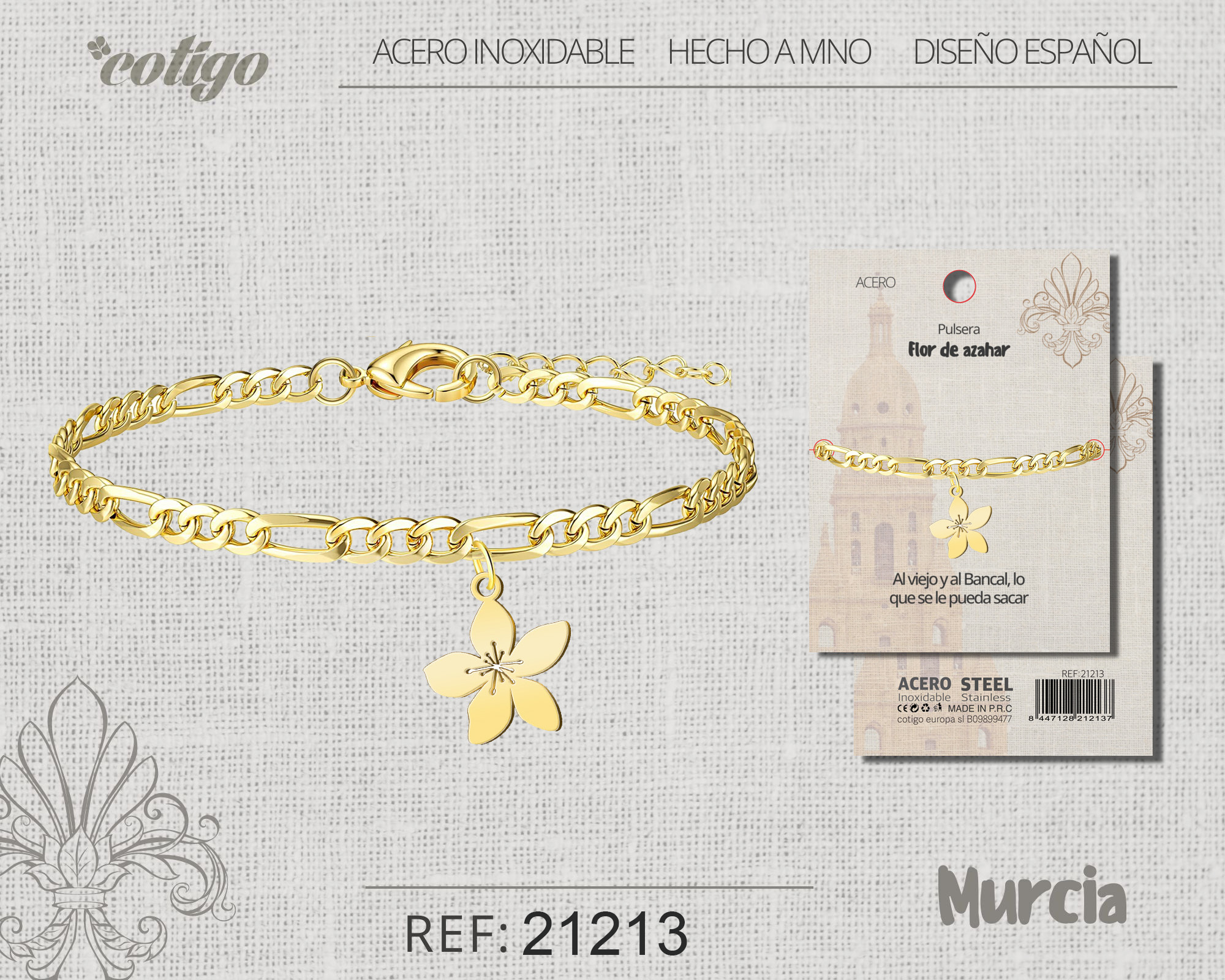 PULSERA FLOR DE AZAHAR ACERO DORADO