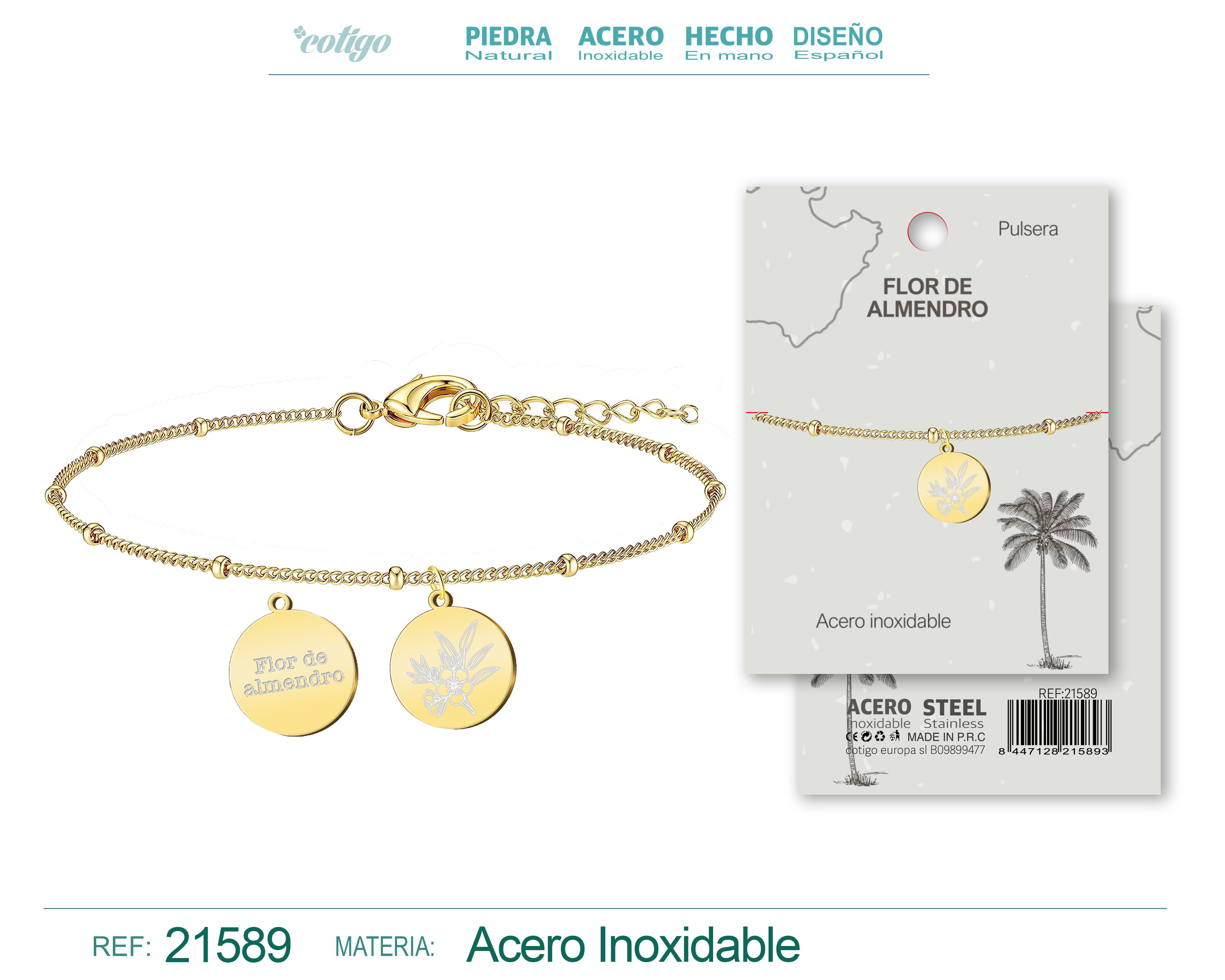 PULSERA FLOR DE ALMENDRO ACERO DORADO