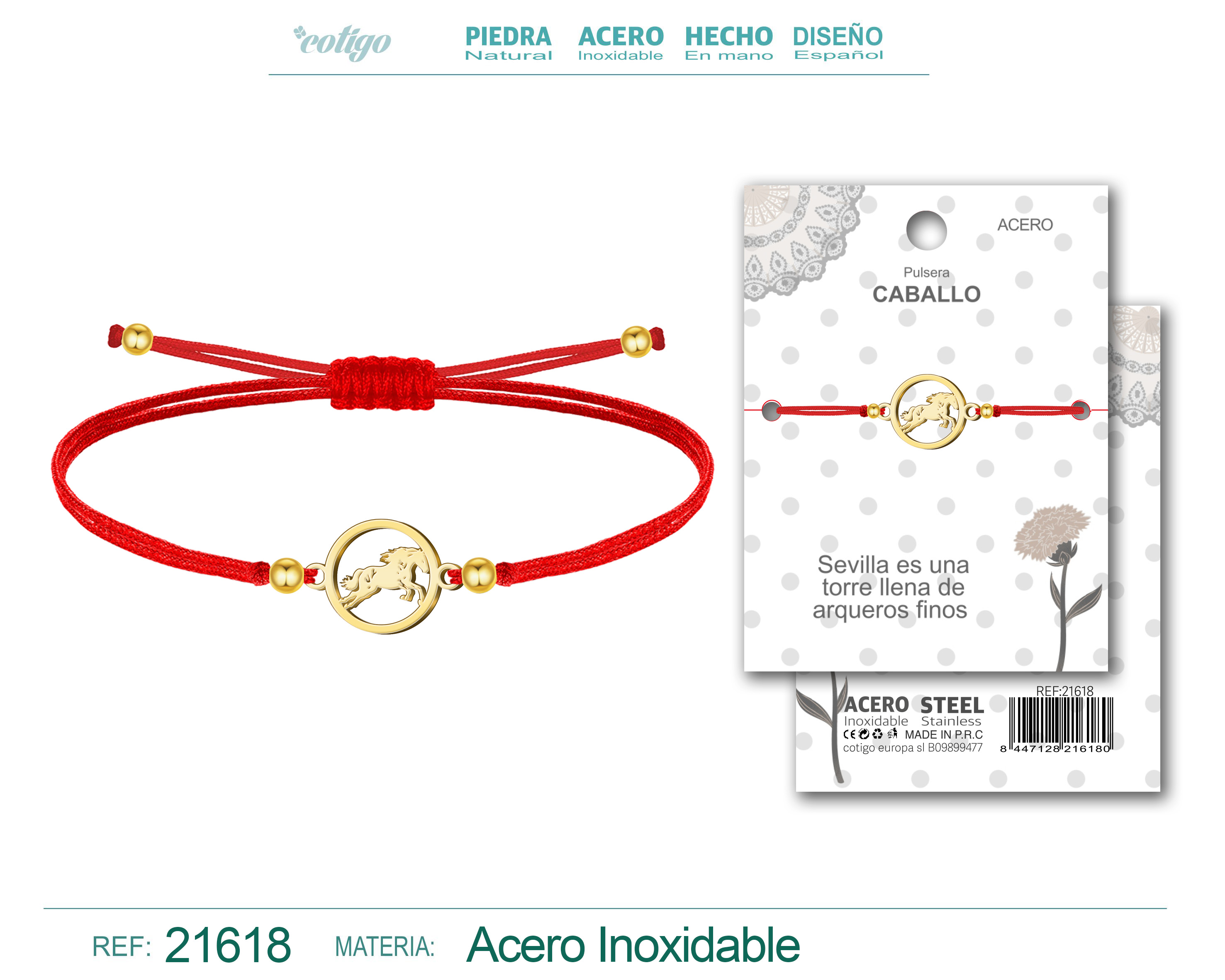 PULSERA HILO ENCERADO CON CABALLO ACERO DORADO